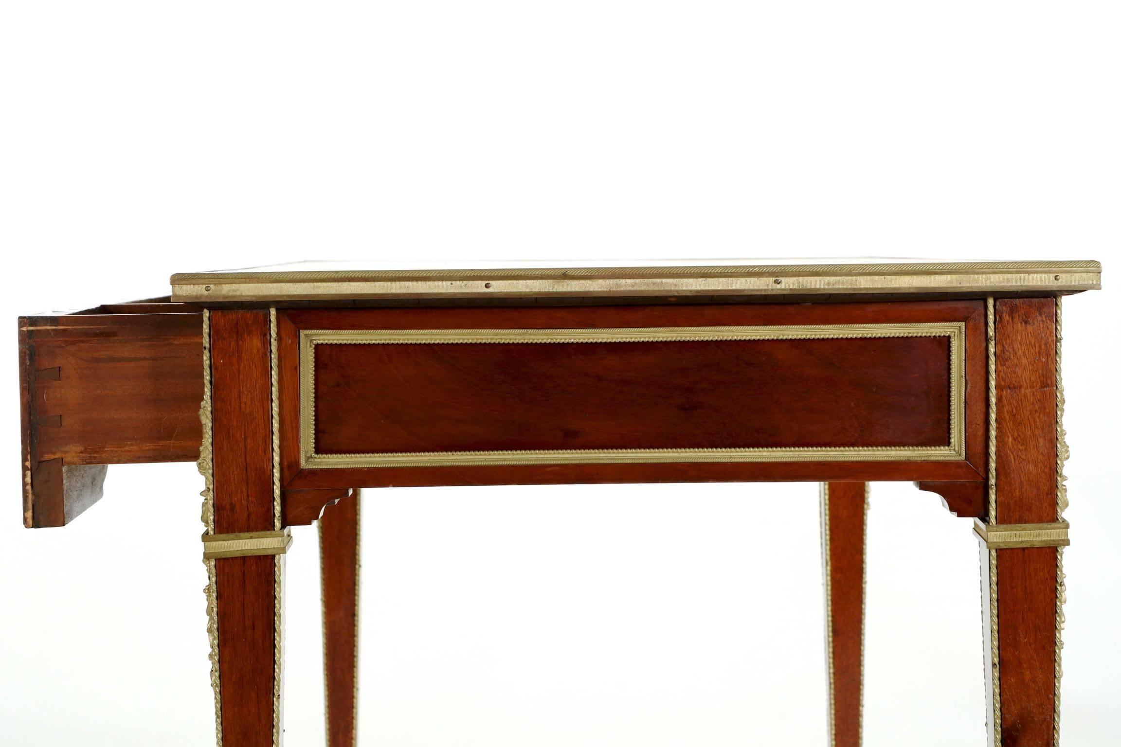 20th Century French Neoclassical Antique Mahogany Bureau Plat Writing Table Desk 7