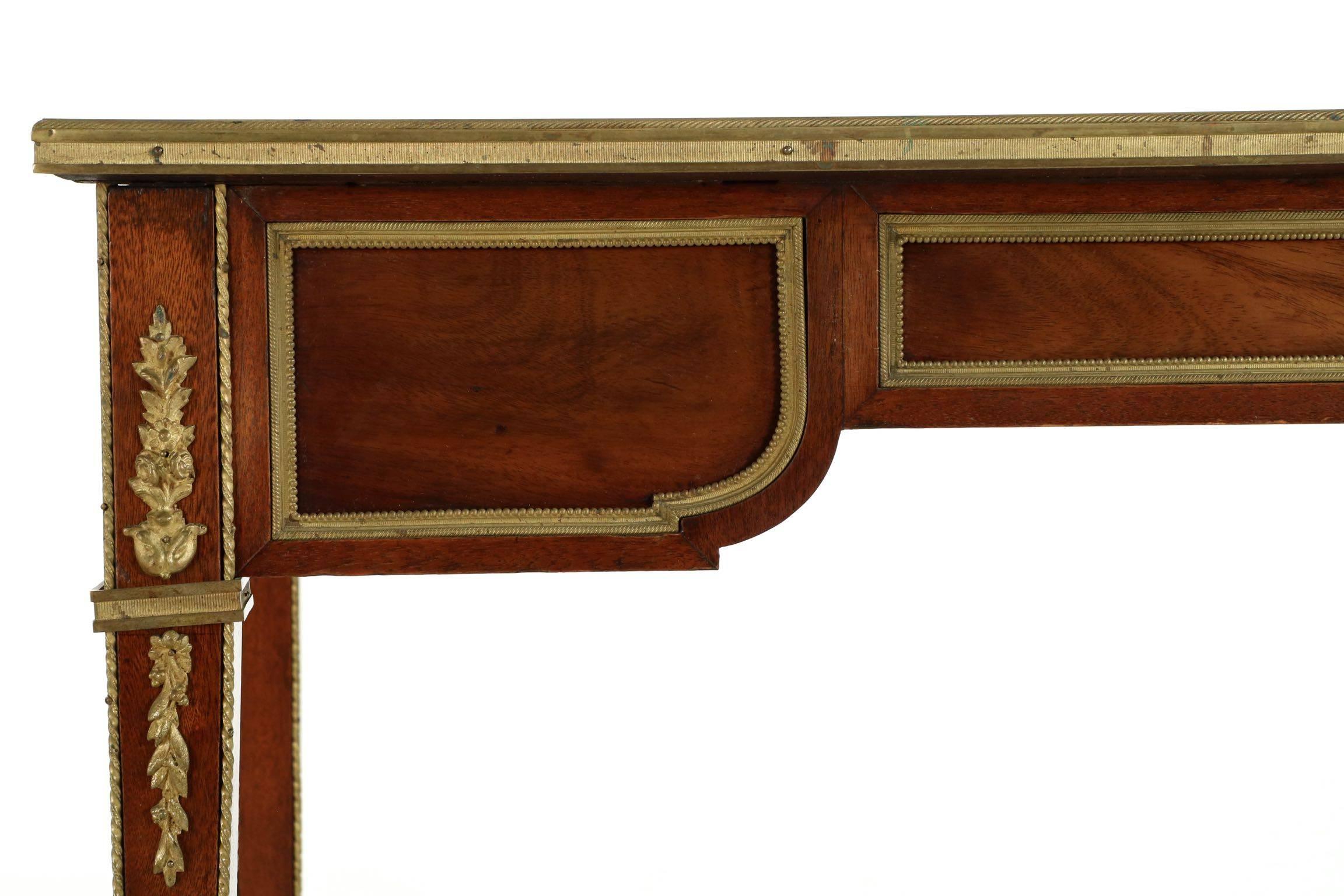 20th Century French Neoclassical Antique Mahogany Bureau Plat Writing Table Desk 9