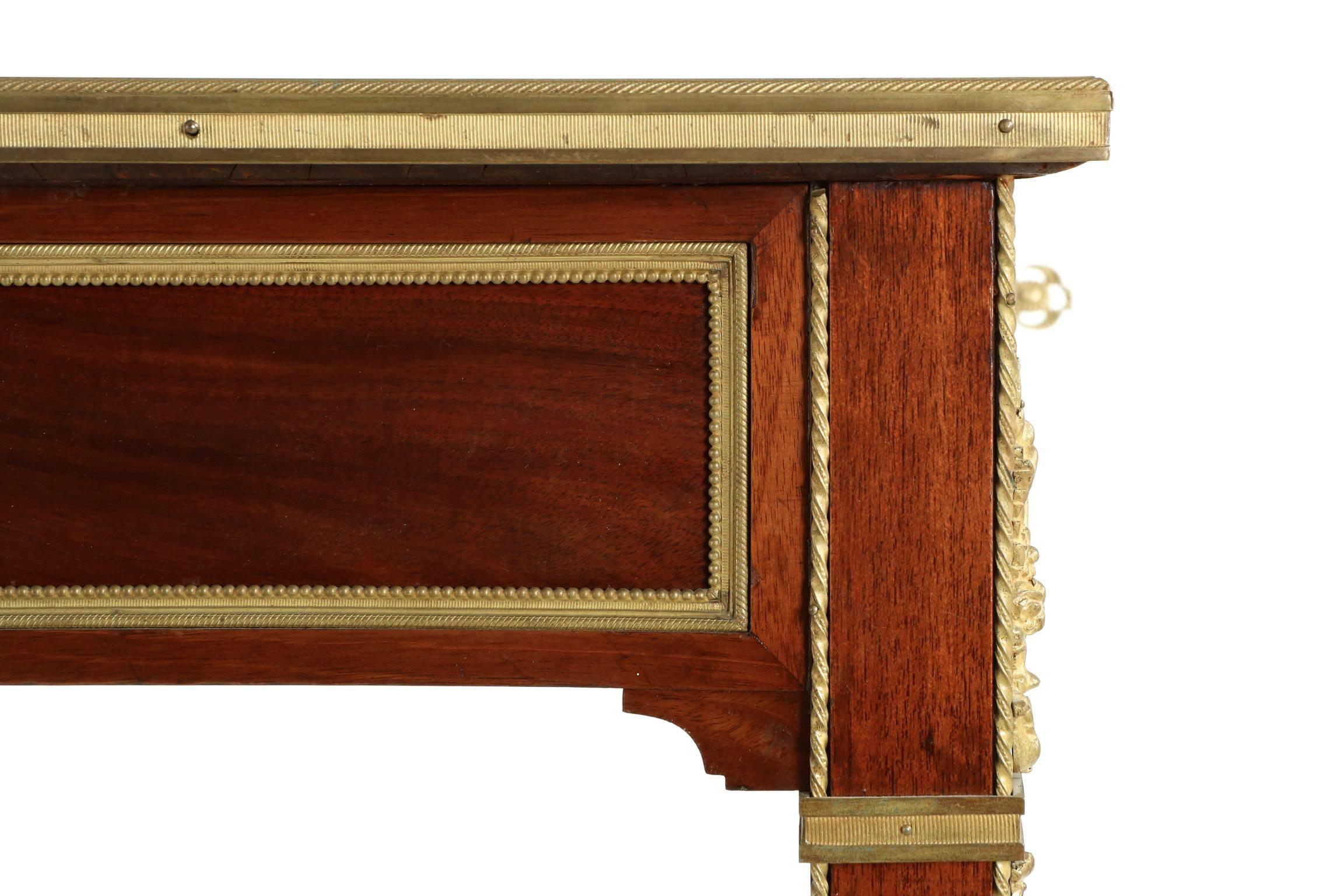20th Century French Neoclassical Antique Mahogany Bureau Plat Writing Table Desk 10