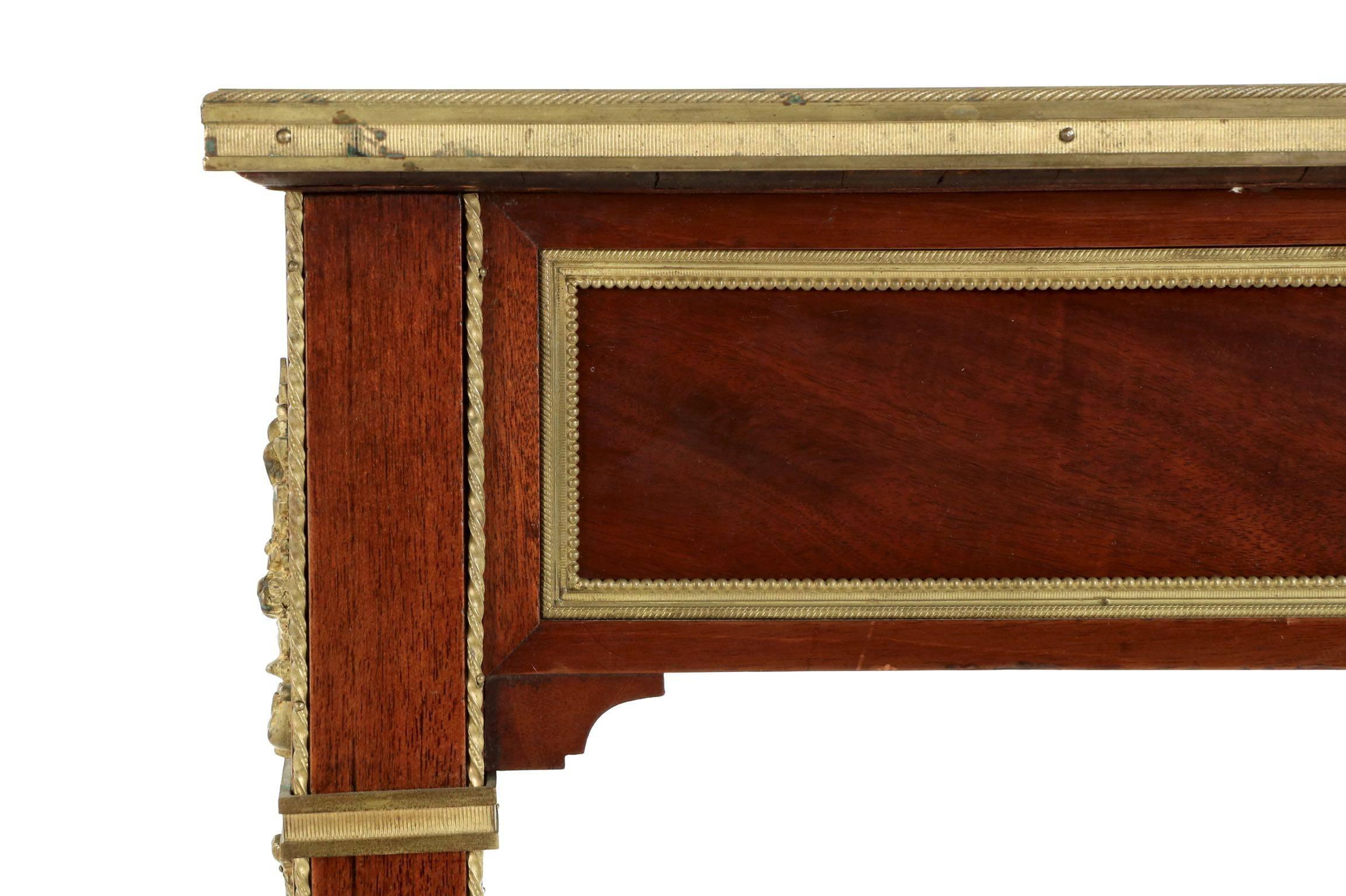 20th Century French Neoclassical Antique Mahogany Bureau Plat Writing Table Desk 12