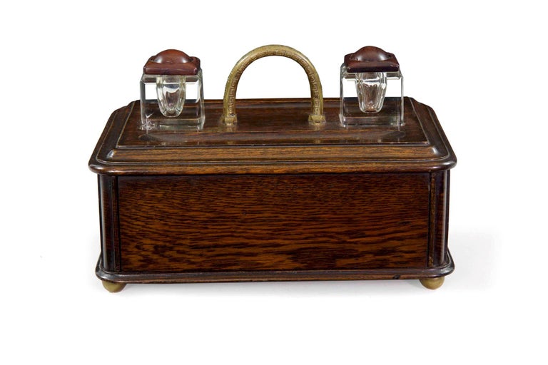 19th Century English Victorian Antique Oak Writing Desk Traveling