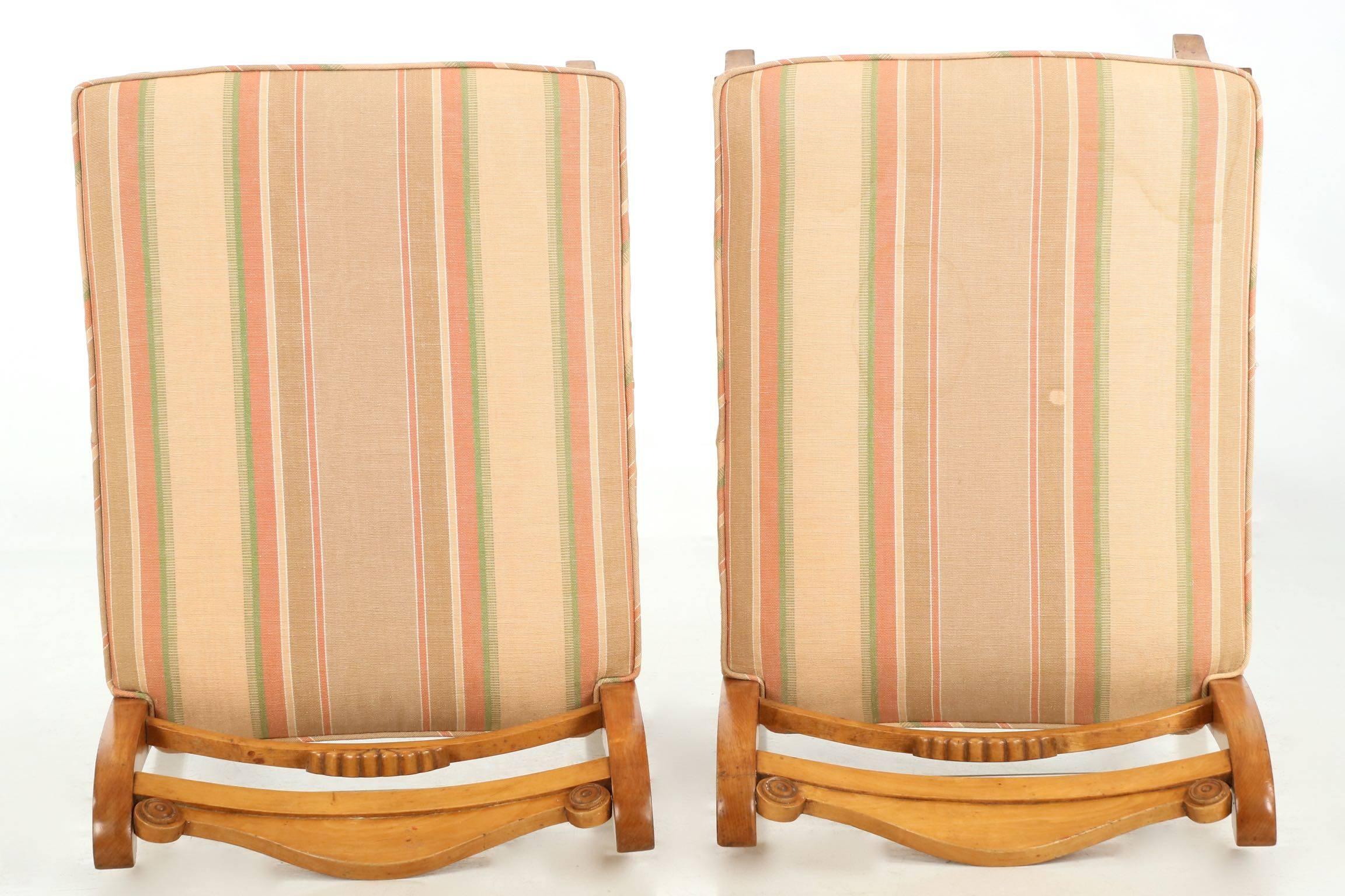 Biedermeier Style Pair of Low Back Birch Antique Side Chairs, Early 20th Century 4