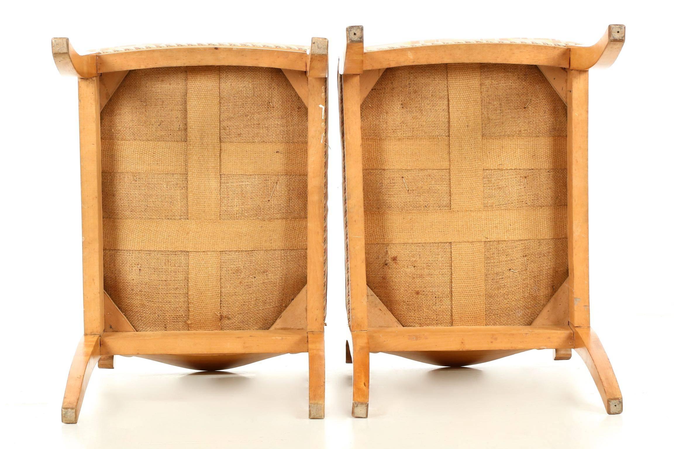 Biedermeier Style Pair of Low Back Birch Antique Side Chairs, Early 20th Century 5