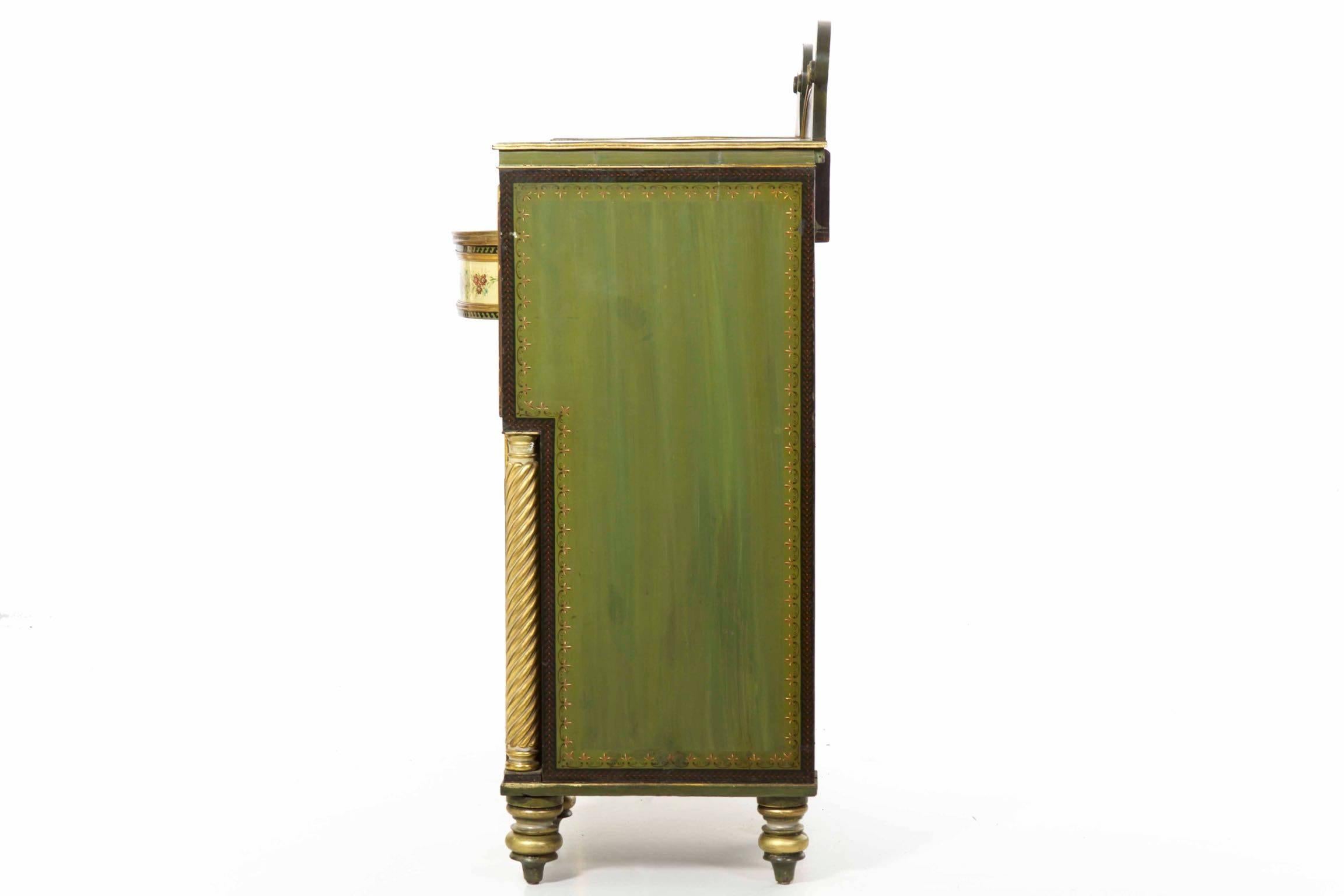English George IV Green Painted Antique Pedestal Sideboard Console, circa 1825 10