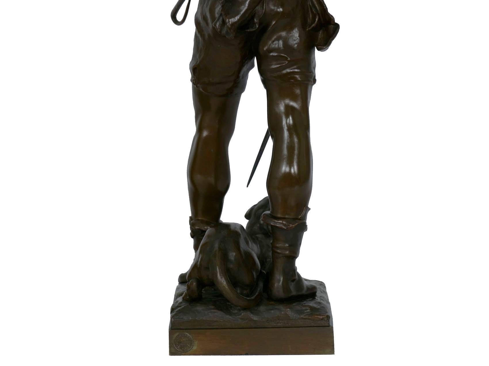 Sculpture française en bronze ancien Belluaire d’Eugène Marioton 1