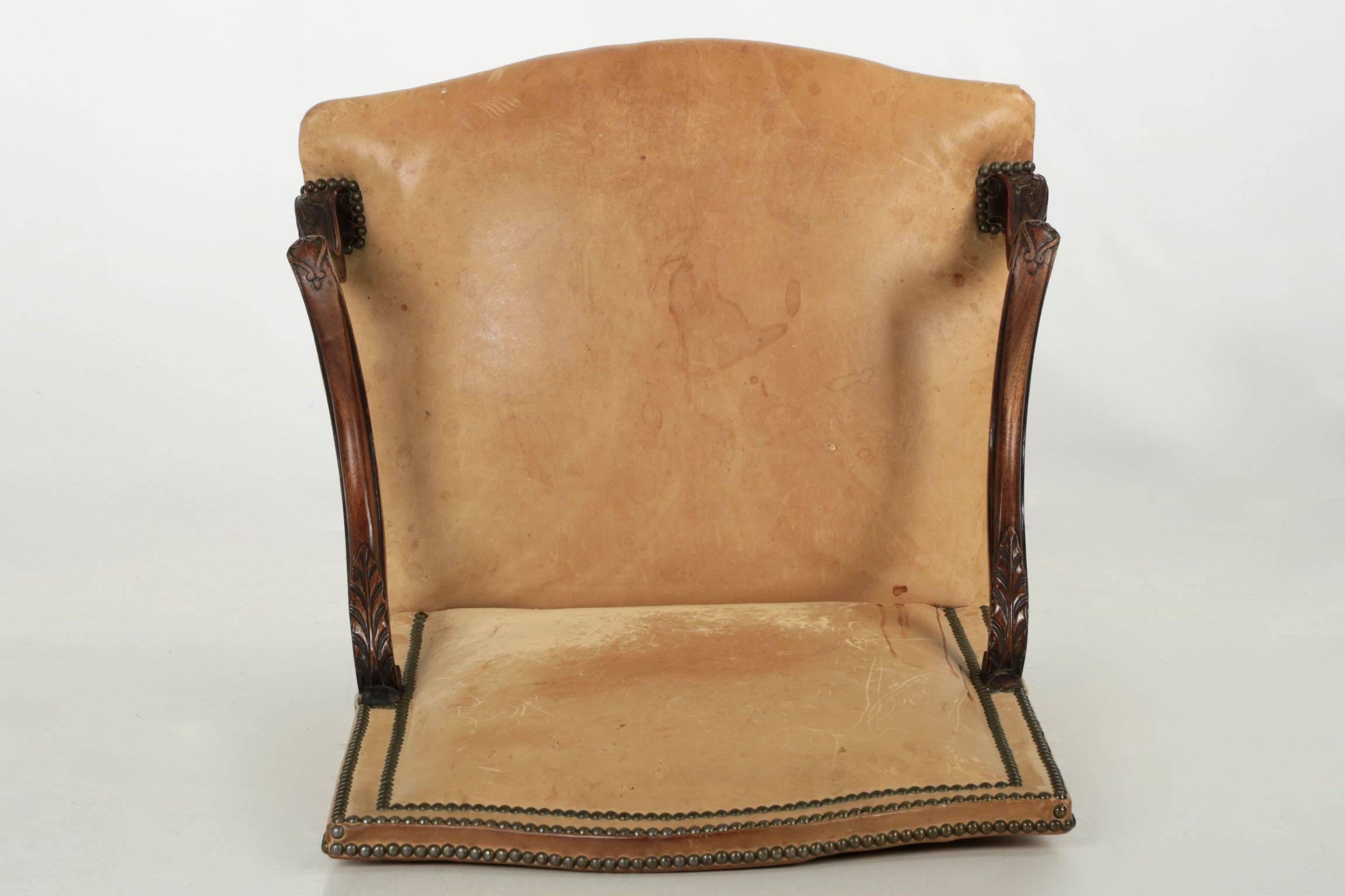 19th Century French Leather and Carved Mahogany Antique Armchair 4