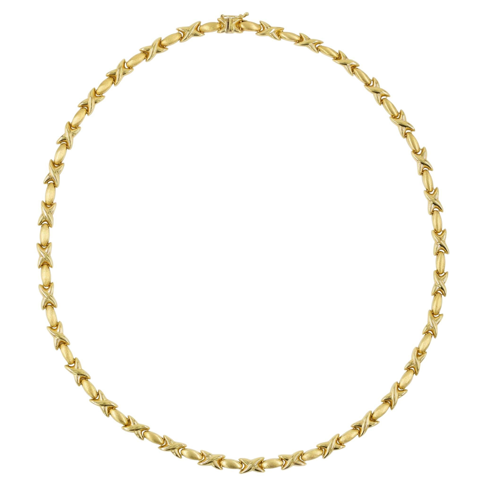 Vintage Italian 14K Gold "X & O" Necklace For Sale
