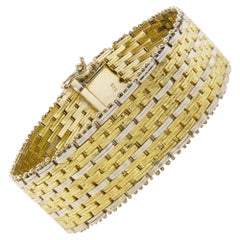 Vintage Modern 14k Bicolor Textured Woven Gold Flexible Strap Bracelet