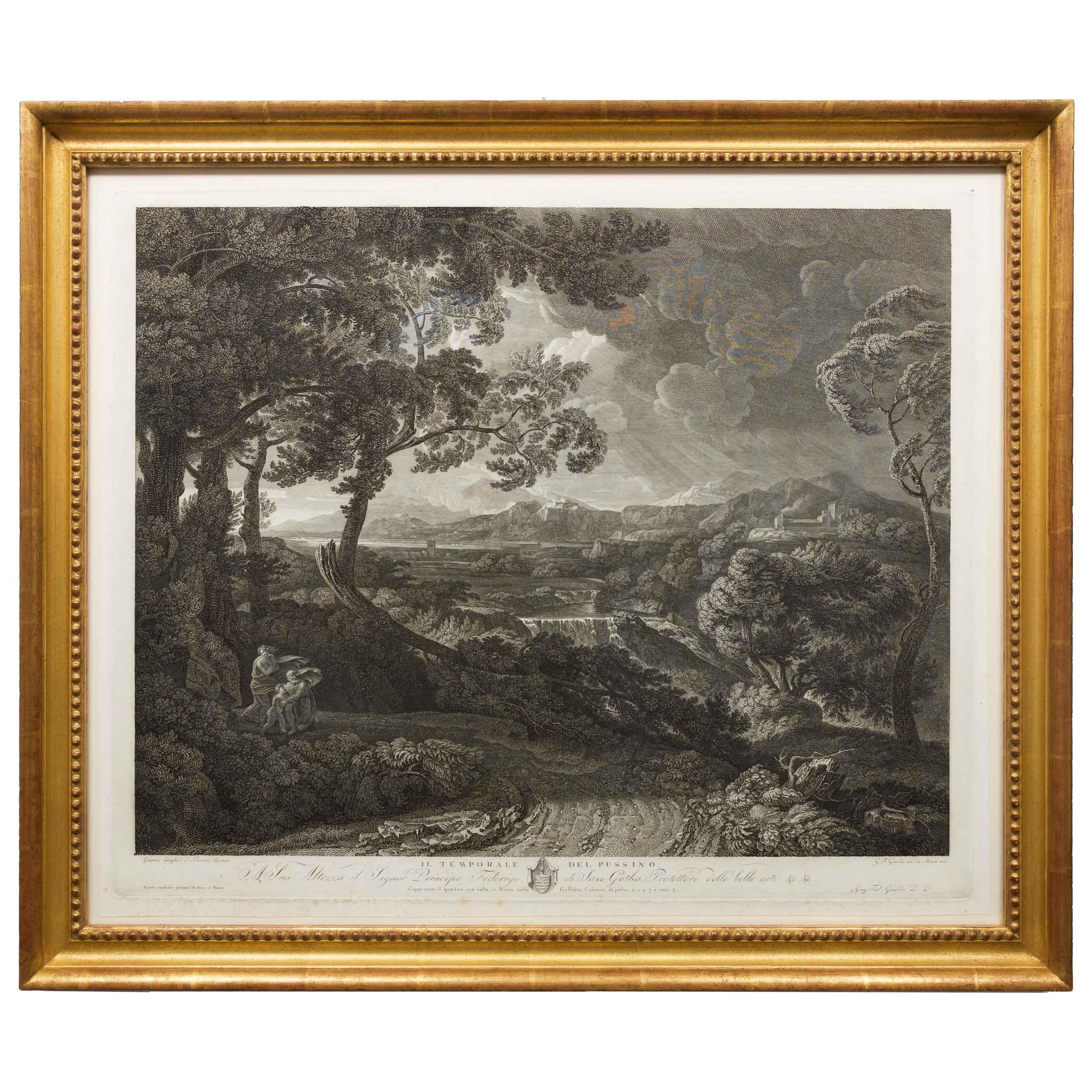 Rare Engraving "Il Temporale Del Pussino" by Wilhelm Gmelin After Poussin circa 
