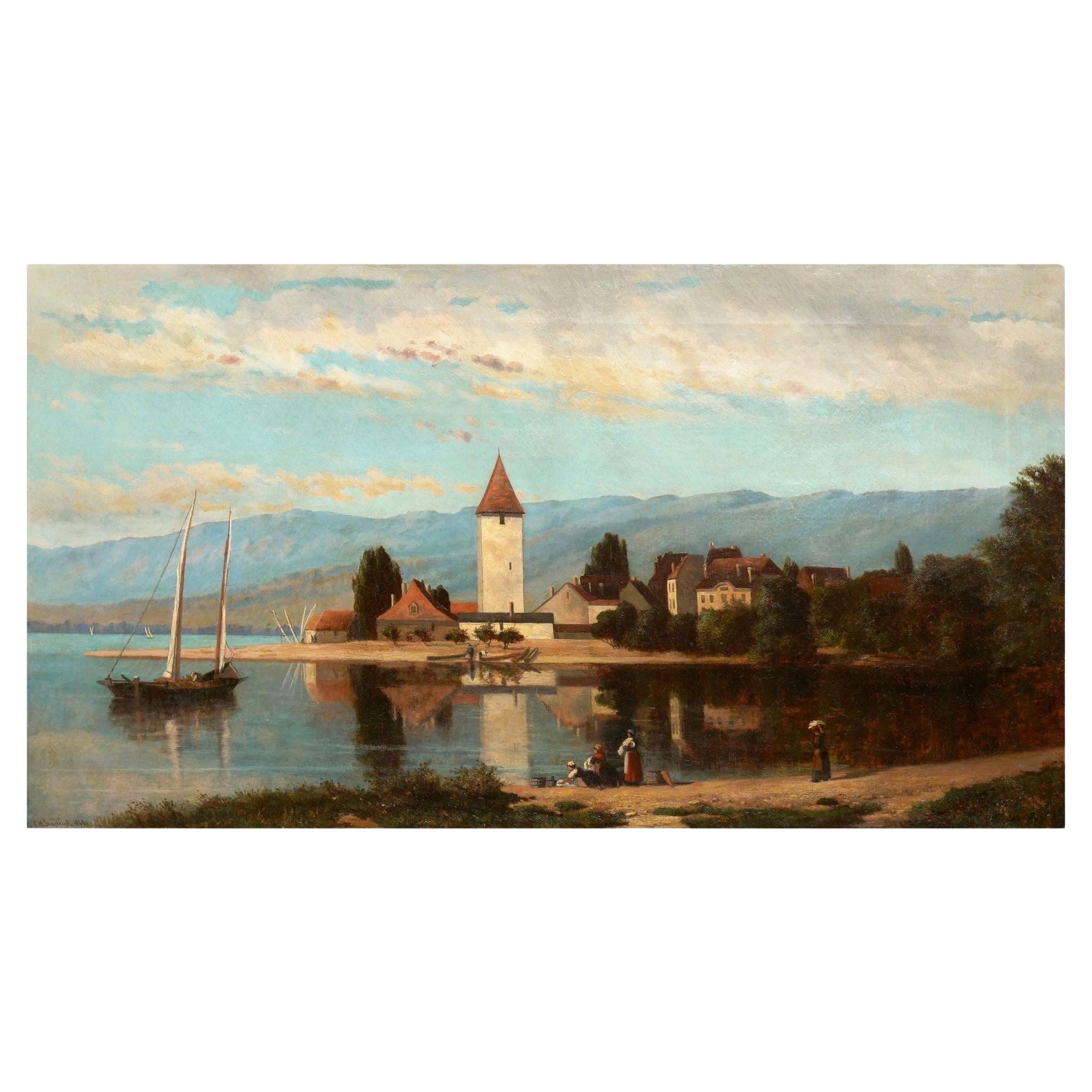 "Lakeview" '1868' Peinture de paysage américain par Frank Henry Shapleigh