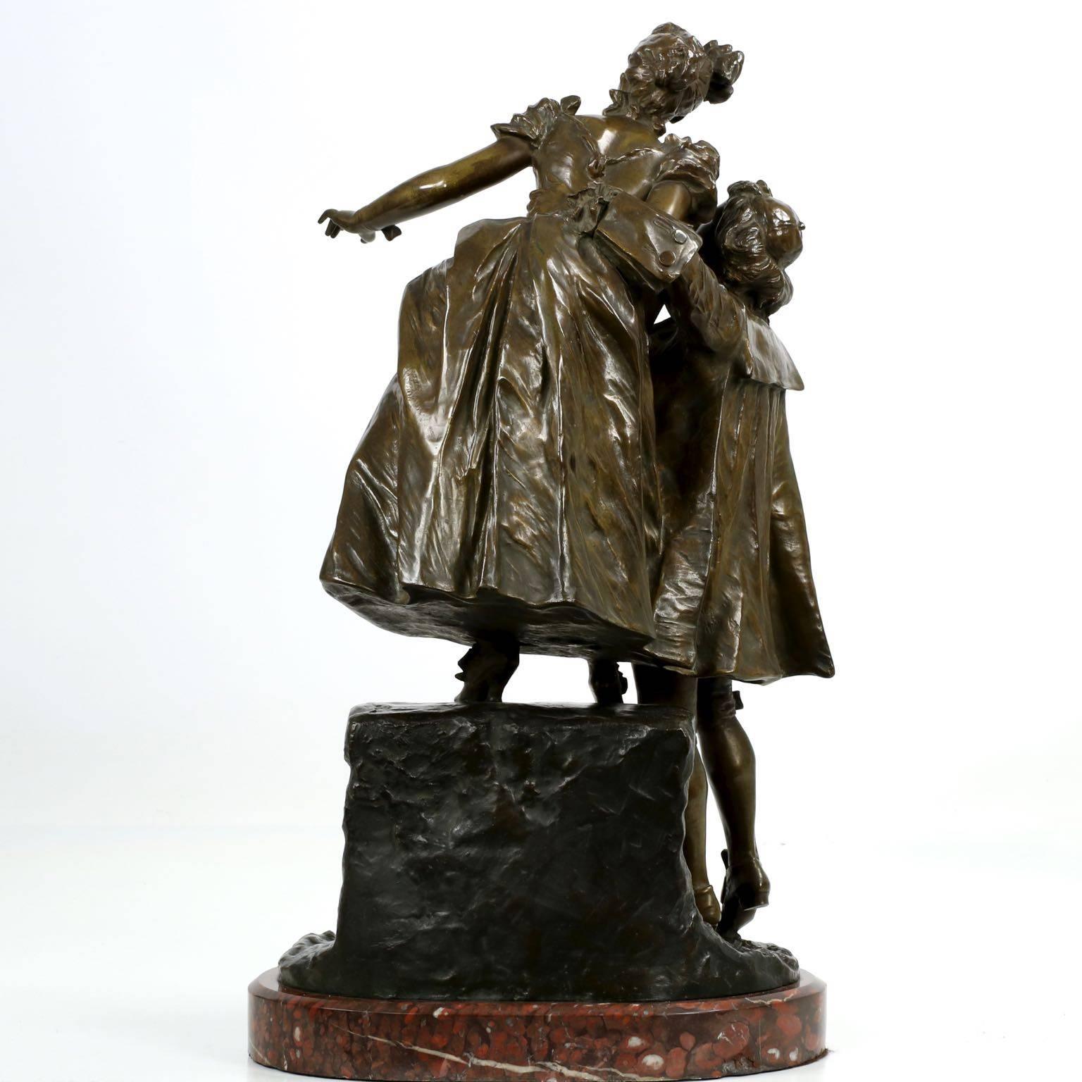 Romantic Tiffany & Co. French School Bronze Sculpture of Courting Couple, circa 1890-1910