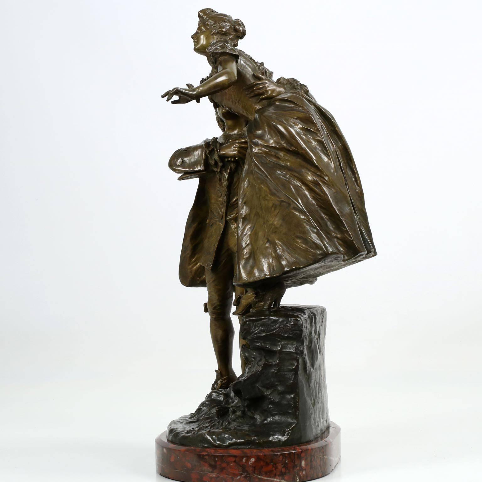 Patinated Tiffany & Co. French School Bronze Sculpture of Courting Couple, circa 1890-1910
