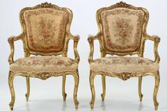 Pair of French Louis XV Style Antique Fauteuil Armchairs, circa 1870