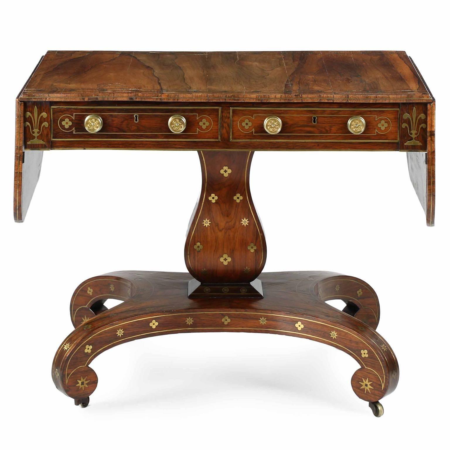 Great Britain (UK) English Regency Brass Inlaid Rosewood Sofa Table, circa 1820