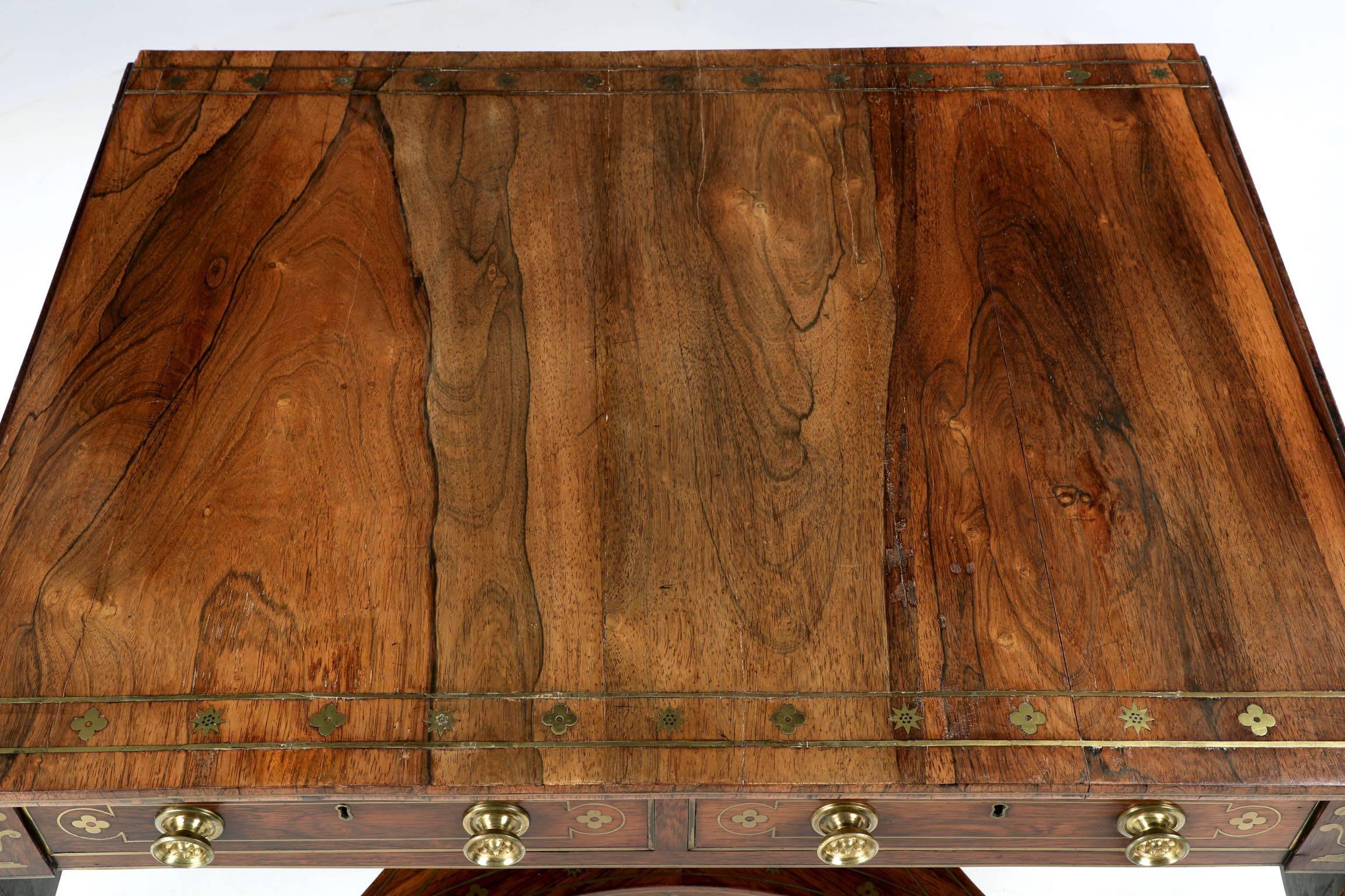English Regency Brass Inlaid Rosewood Sofa Table, circa 1820 1