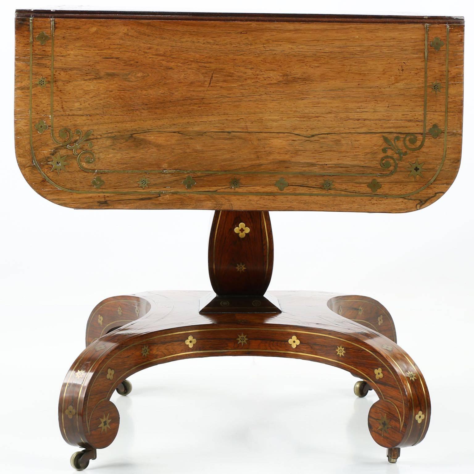 Inlay English Regency Brass Inlaid Rosewood Sofa Table, circa 1820