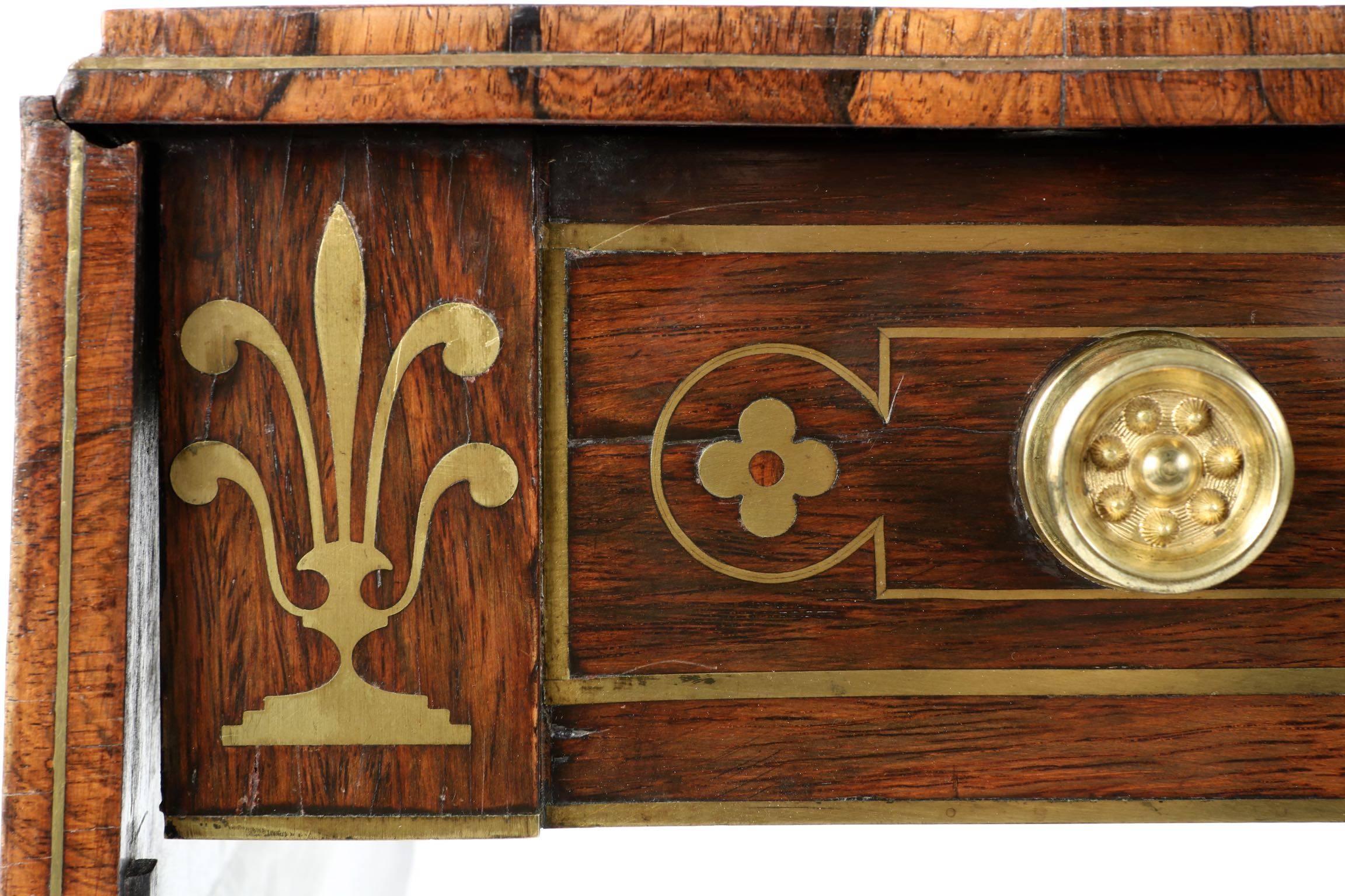 English Regency Brass Inlaid Rosewood Sofa Table, circa 1820 3