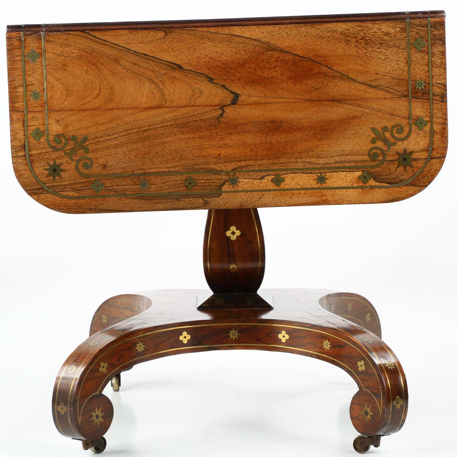 19th Century English Regency Brass Inlaid Rosewood Sofa Table, circa 1820