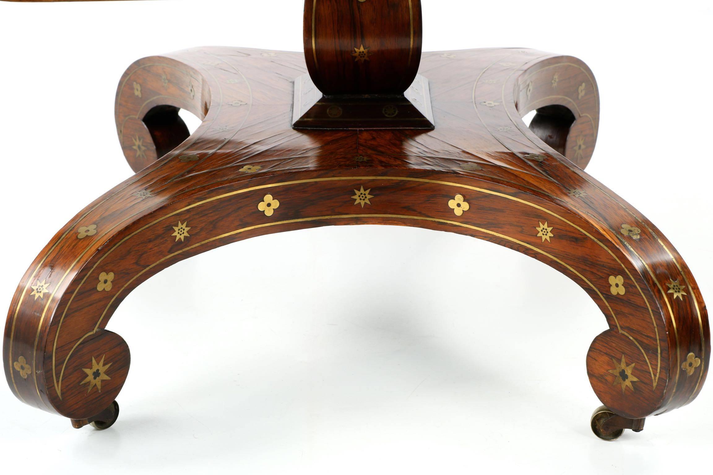 English Regency Brass Inlaid Rosewood Sofa Table, circa 1820 4