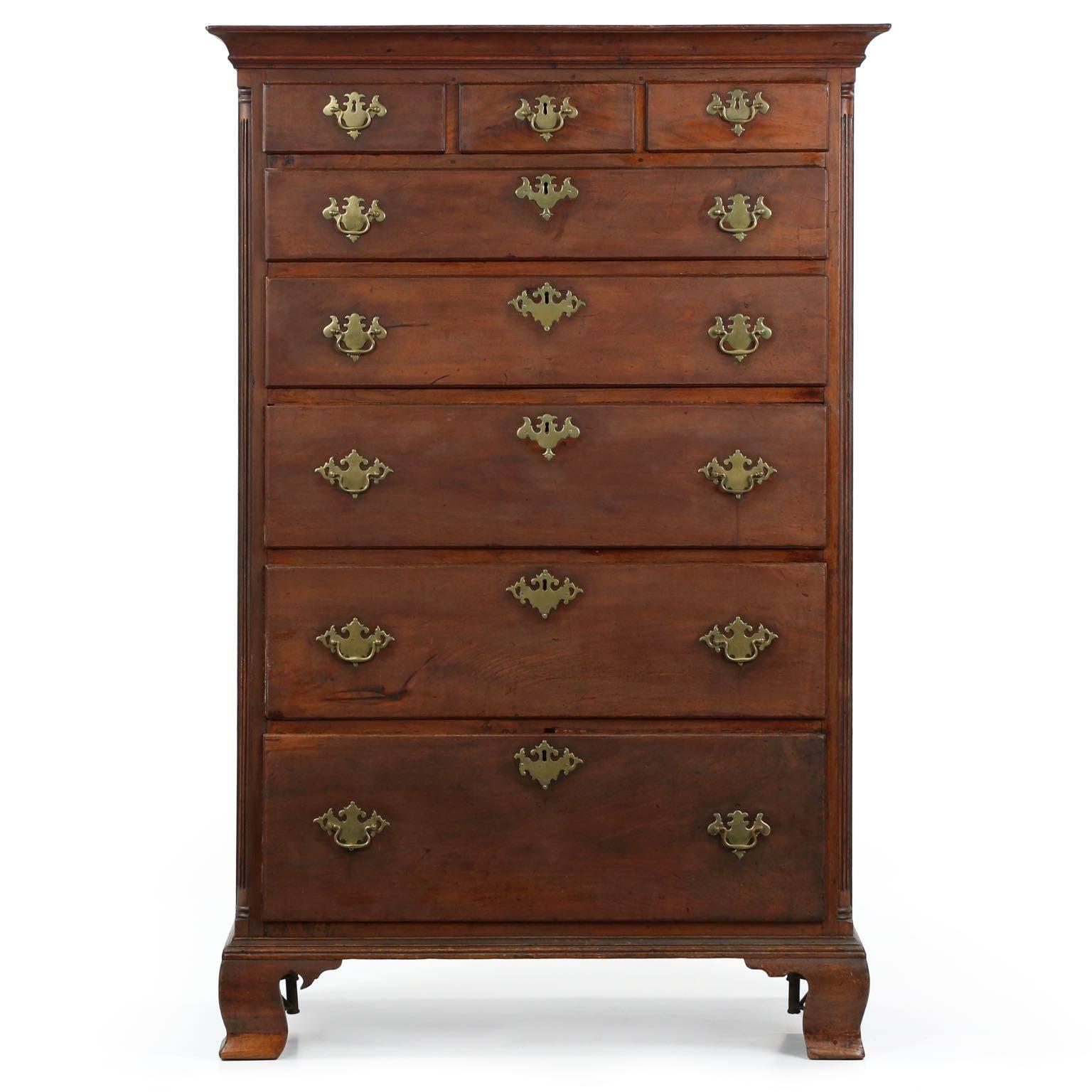 An exceptional survivor remaining in nearly untouched original condition, this very fine American Chippendale tall chest of drawers was crafted in Pennsylvania during the last quarter of the 18th Century.  Probably from the Philadelphia area or of