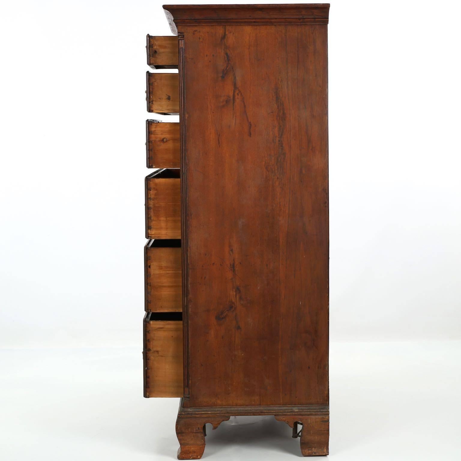Brass American Chippendale Walnut Tall Chest of Drawers, Pennsylvania circa 1780