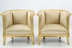 Paire de fauteuils Club Lounge en bois doré sculpté d'époque Art Nouveau