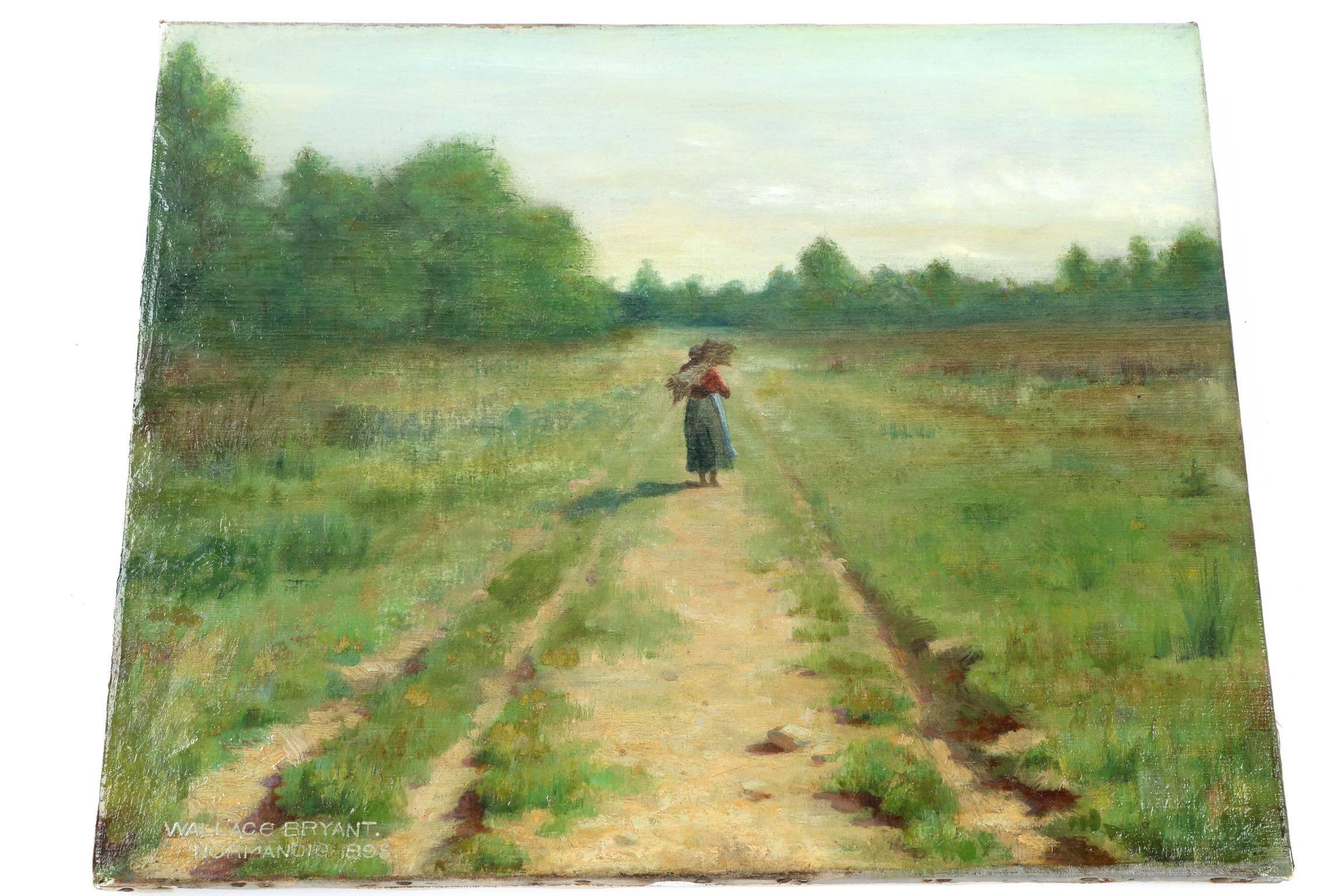 Wallace Bryant Antique Oil Painting of Figure on Path, circa 1895 2