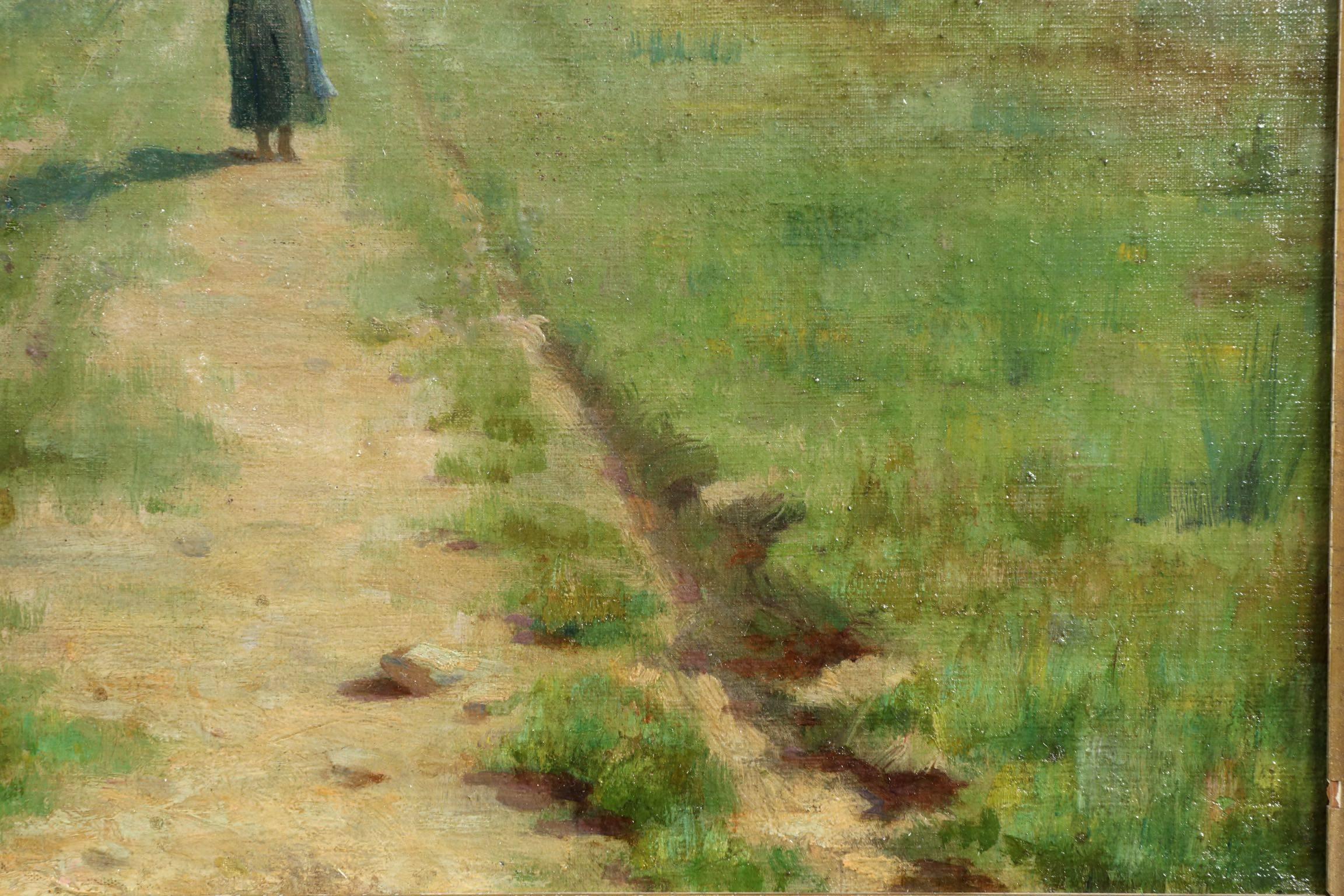 American Wallace Bryant Antique Oil Painting of Figure on Path, circa 1895
