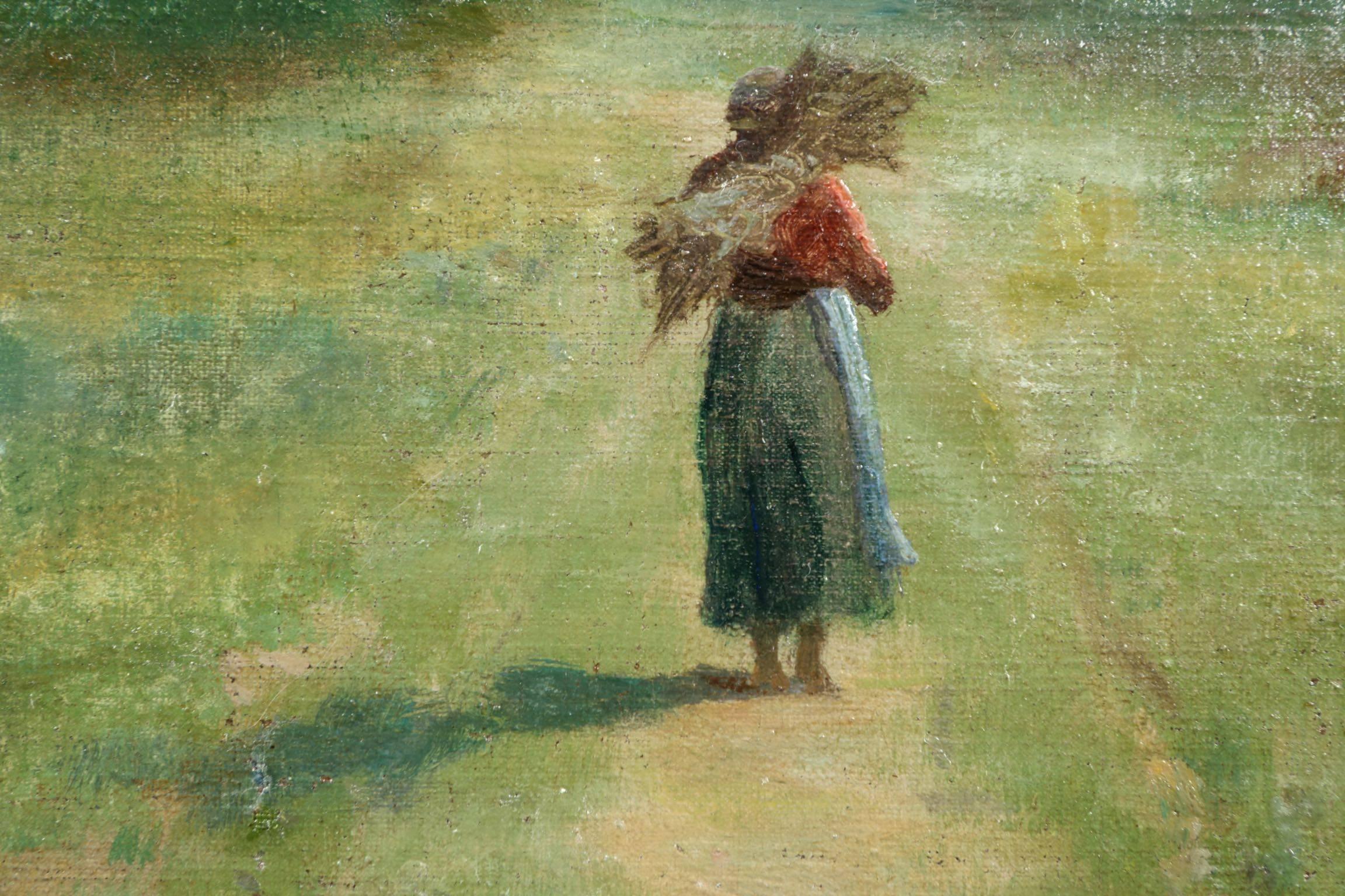 19th Century Wallace Bryant Antique Oil Painting of Figure on Path, circa 1895
