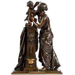 Napoleon III French Antique Bronze Sculpture of Woman and Child, Susse Freres