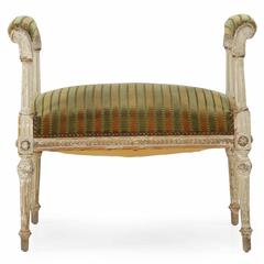 French Louis XVI Style Distressed Painted Window Bench, 19th Century