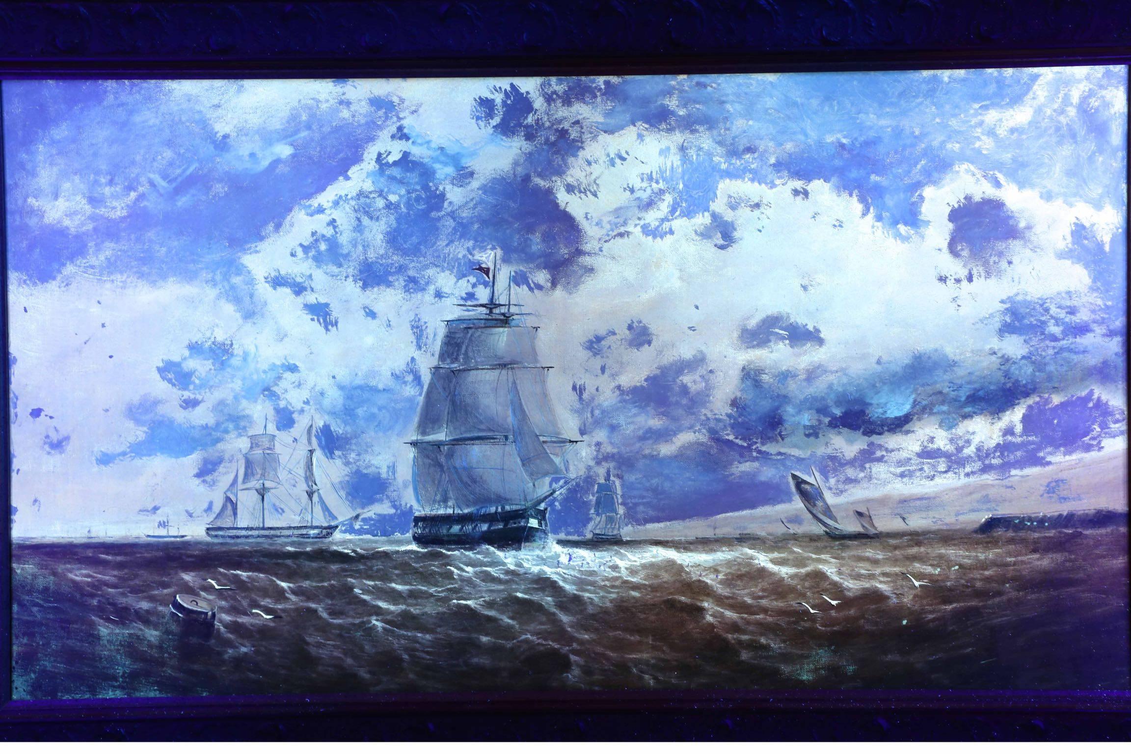 Nautical Seascape Antique Oil Painting of Ships at Sea, 19th Century 2
