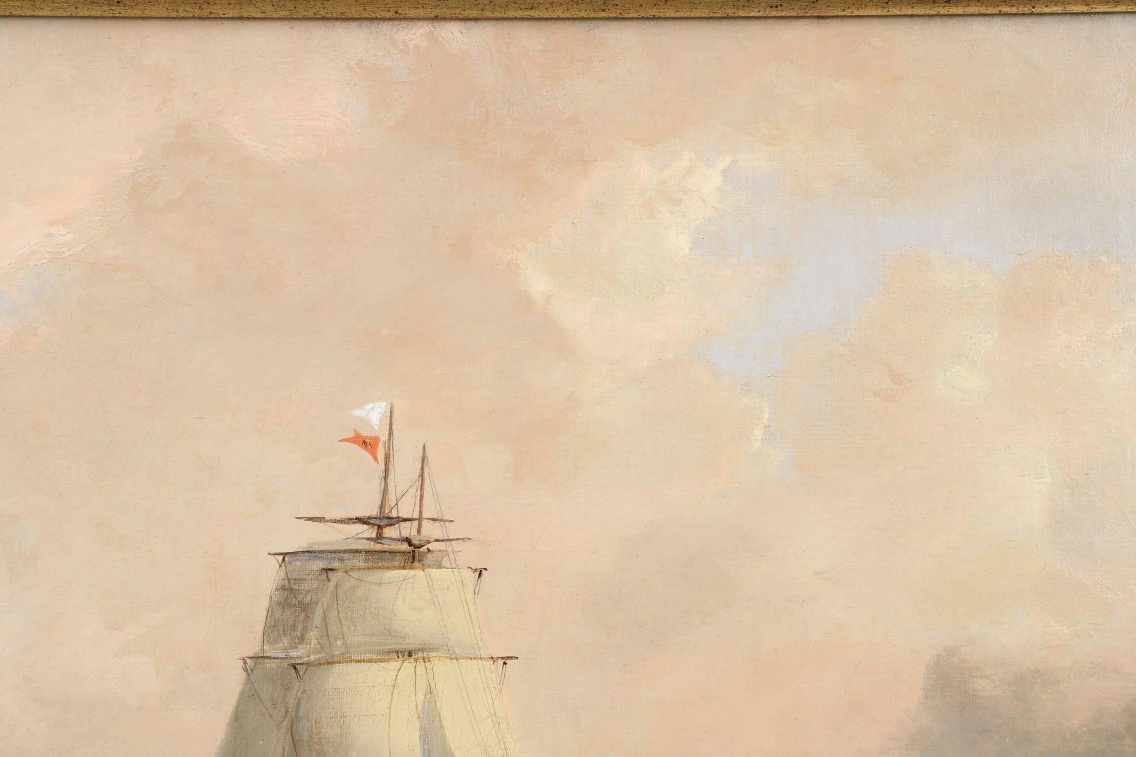 Nautical Seascape Antique Oil Painting of Ships at Sea, 19th Century In Excellent Condition In Shippensburg, PA