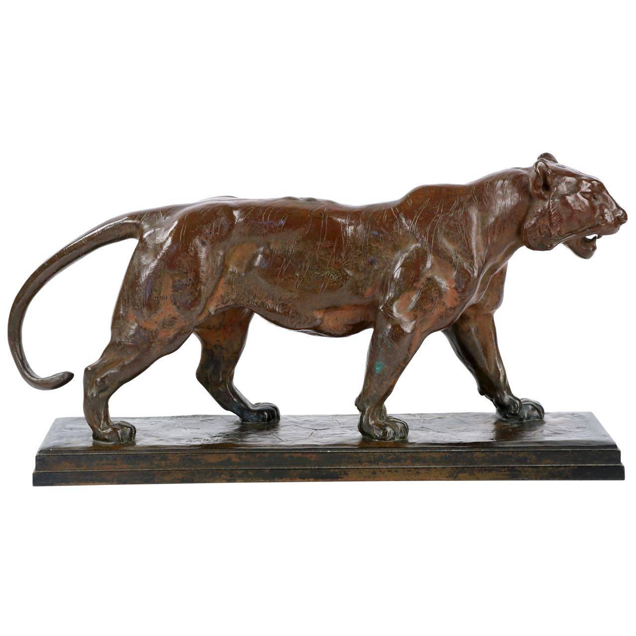 Bronze Sculpture "Tigre Qui Marche" After Antoine-Louis Barye, F. Barbedienne