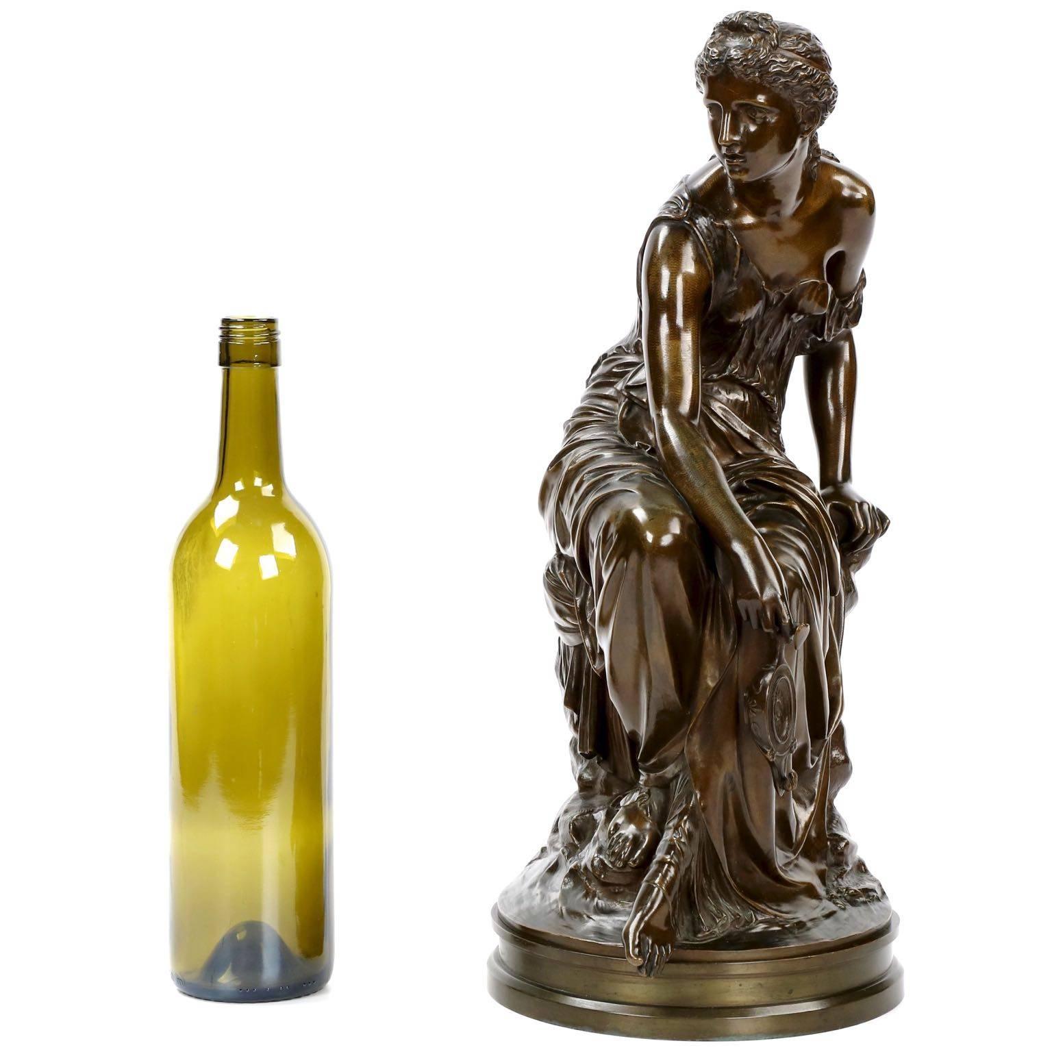 An exquisitely cast model of Psyche, this inordinately attractive sculpture is in simply marvelous original condition. The finishing work and overall patina are most remarkable - the surface is chaotic, a swirl of greenish-browns and blacks bringing