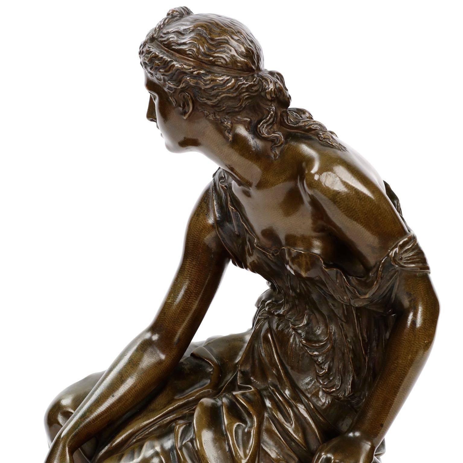 Patinated Etienne-Henri Dumaige Antique French Bronze Sculpture of Psyche