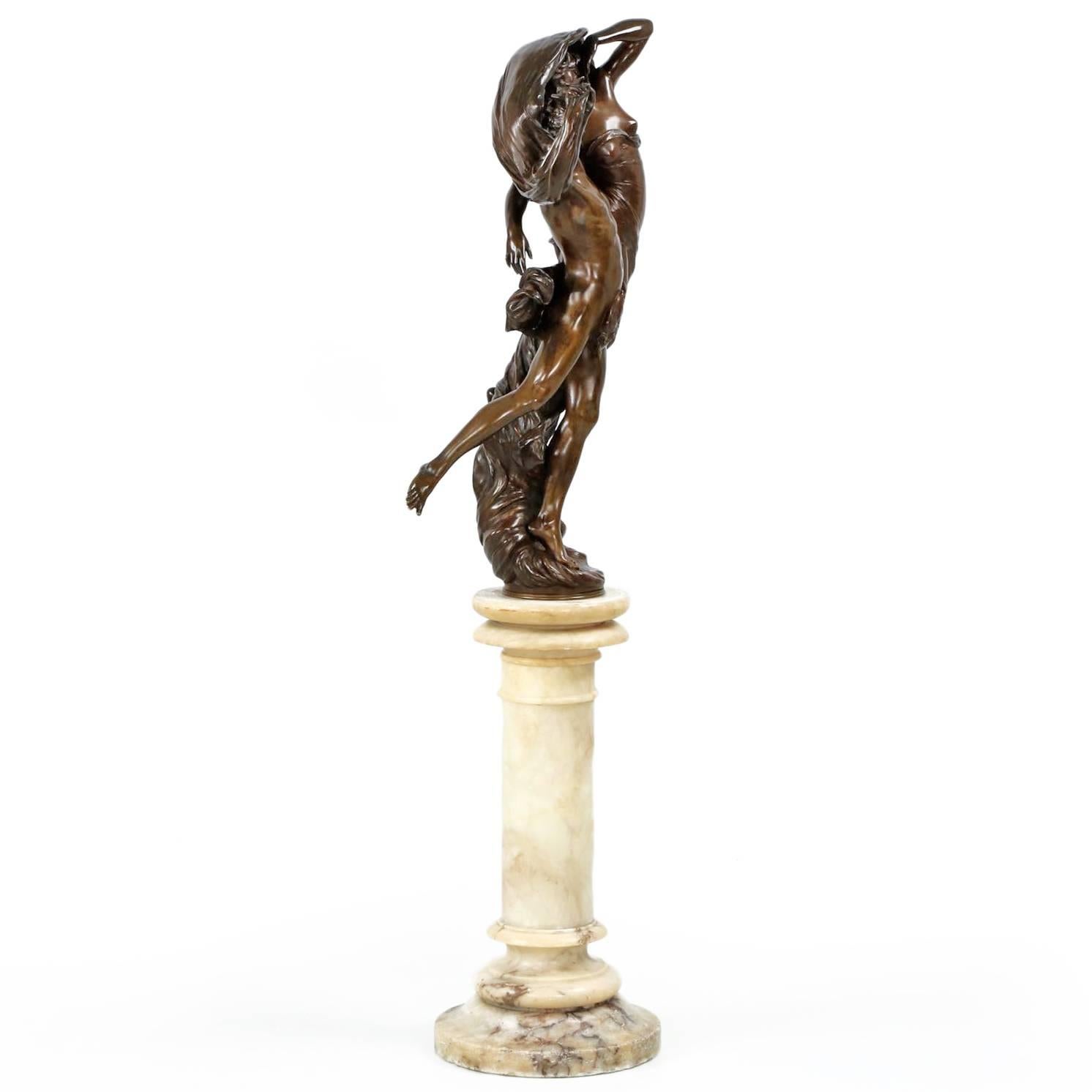 Romantic Eugéne Marioton Bronze Group Sculpture of 