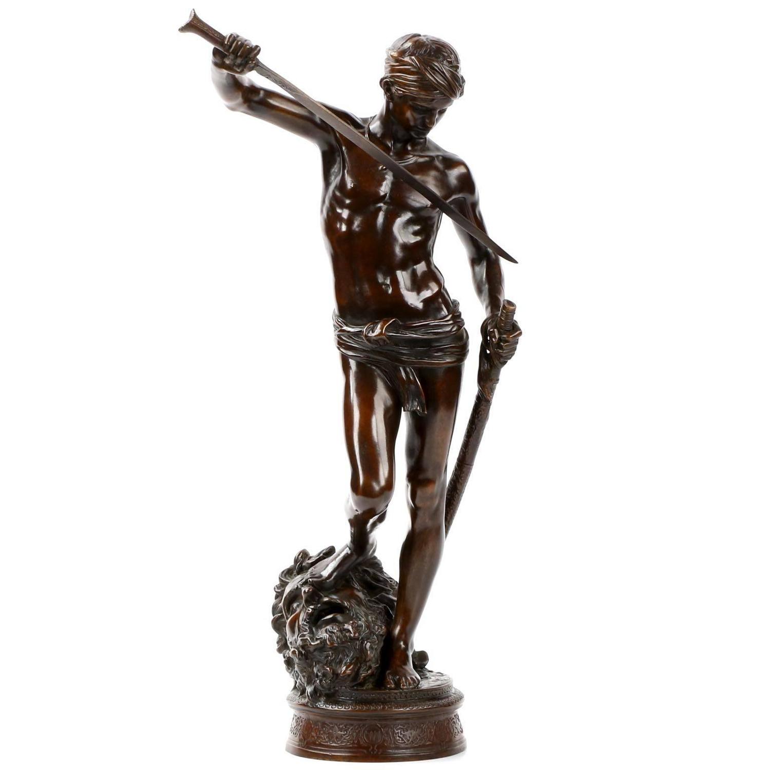 Antonin Mercie French Bronze Sculpture of David Vainqueur, Barbedienne