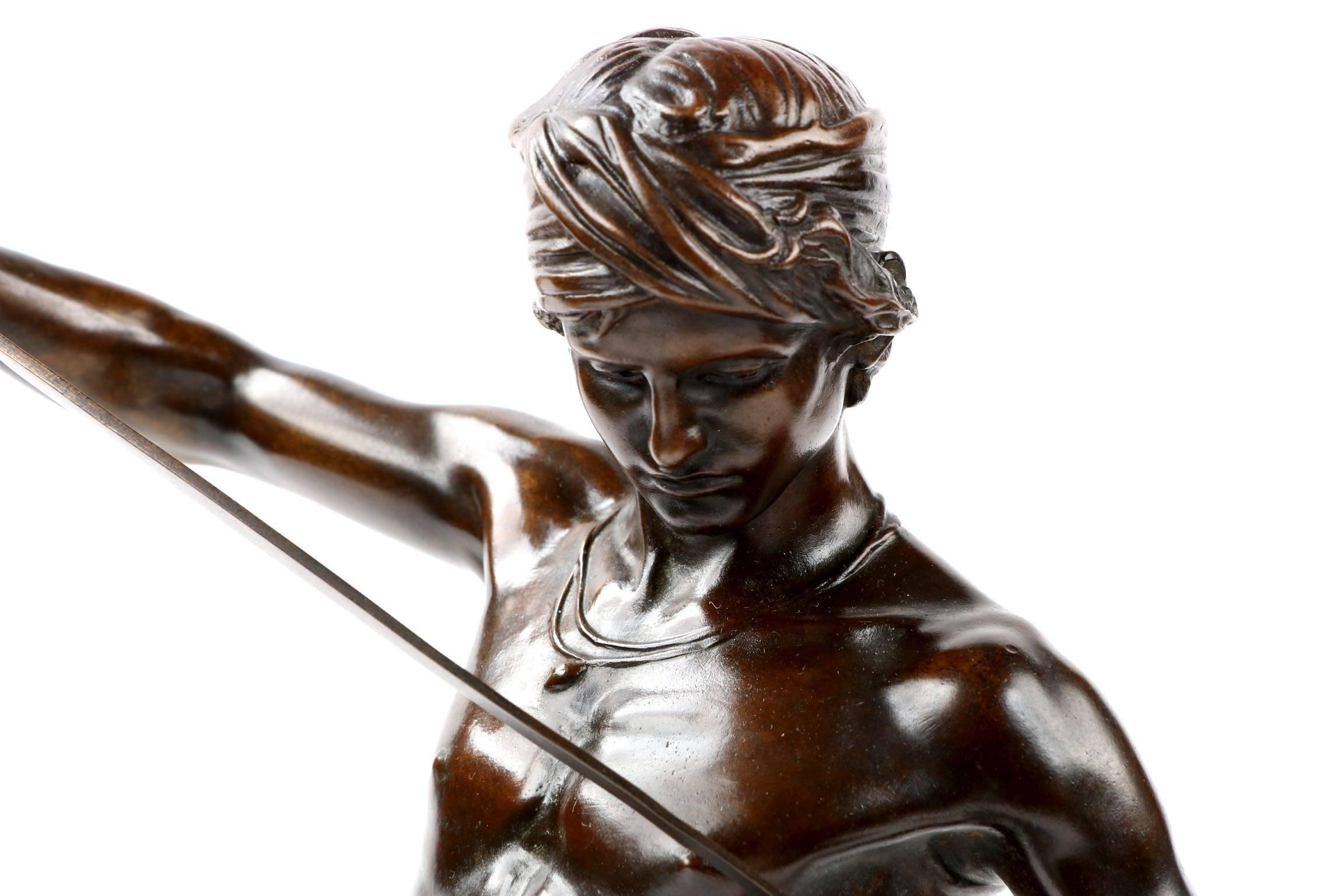 Patinated Antonin Mercie French Bronze Sculpture of David Vainqueur, Barbedienne