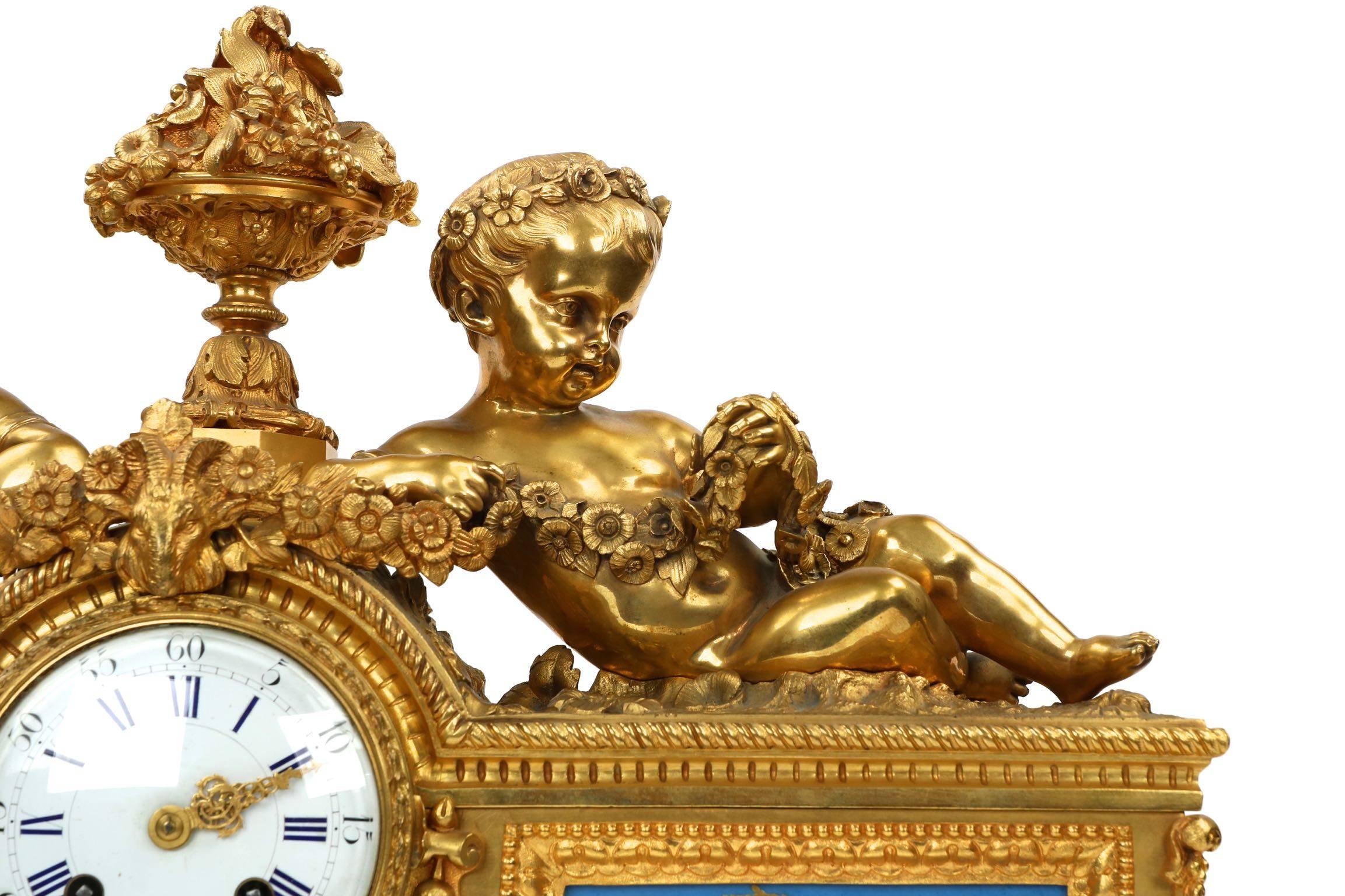 Napoléon III Exceptionnelle pendule de cheminée française en bronze doré:: Henri Picard:: vers 1880