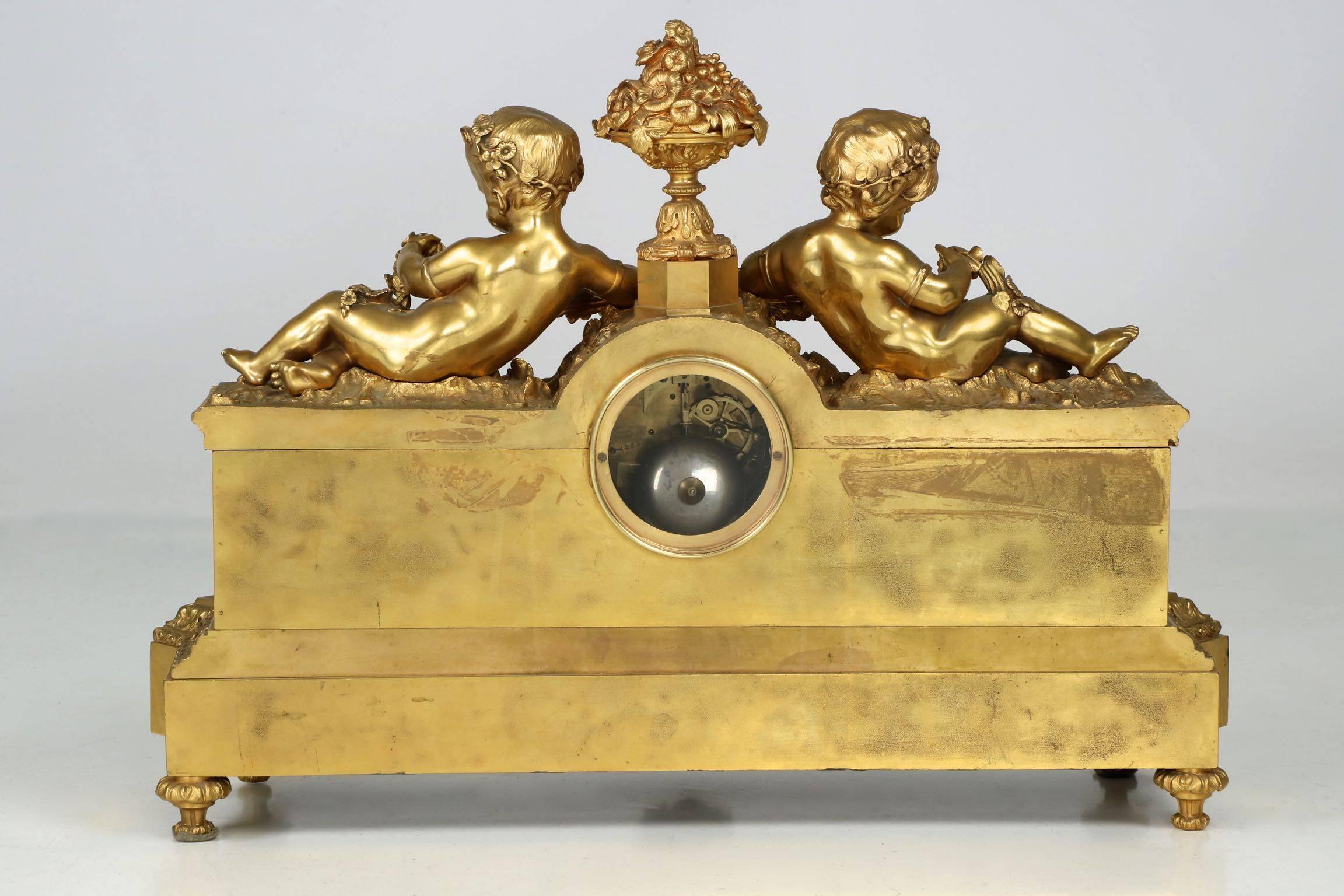 Fin du XIXe siècle Exceptionnelle pendule de cheminée française en bronze doré:: Henri Picard:: vers 1880