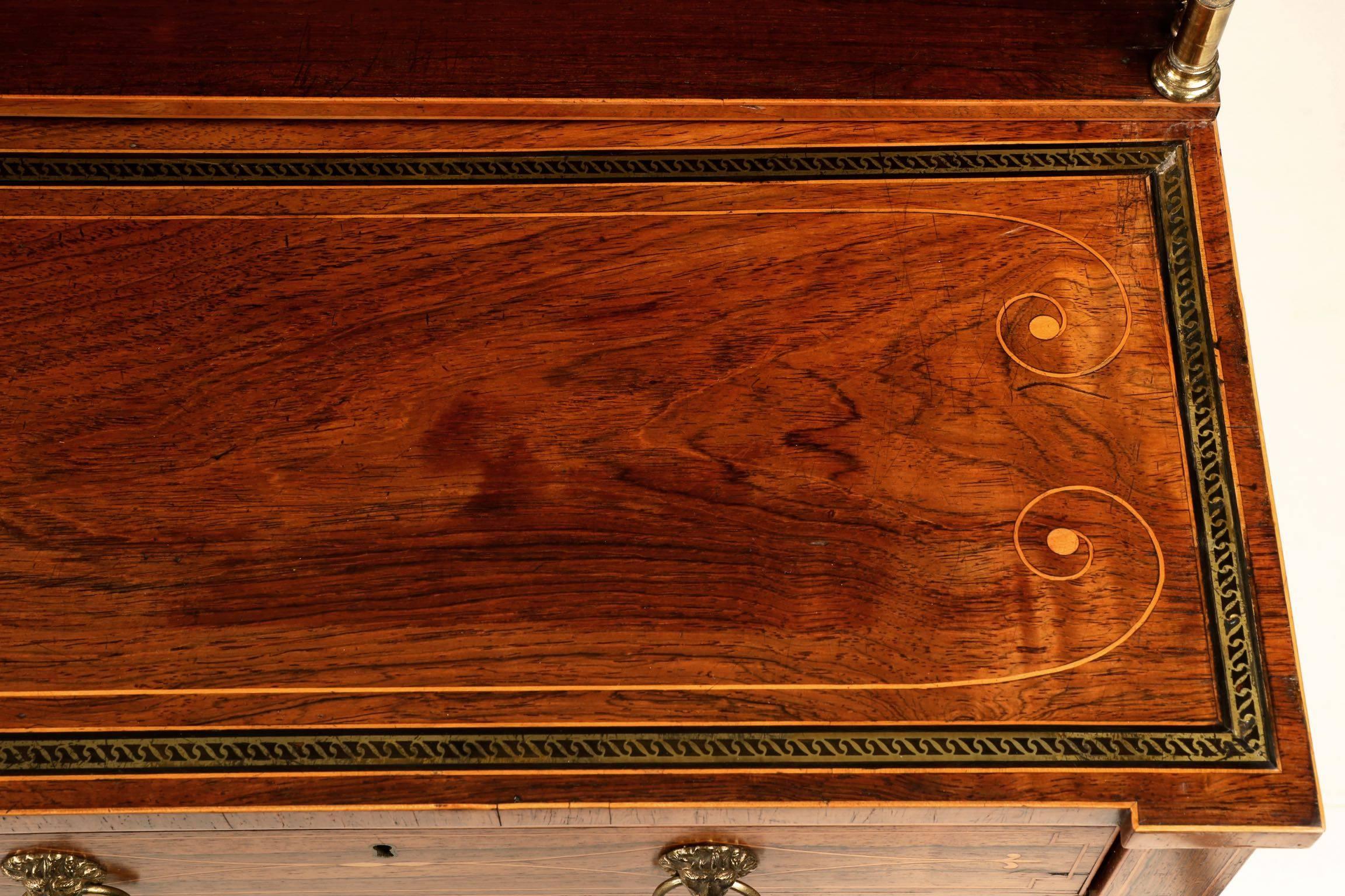 Pine Regency Brass Inlaid Rosewood Chiffonier Cabinet in Manner of John Mclean