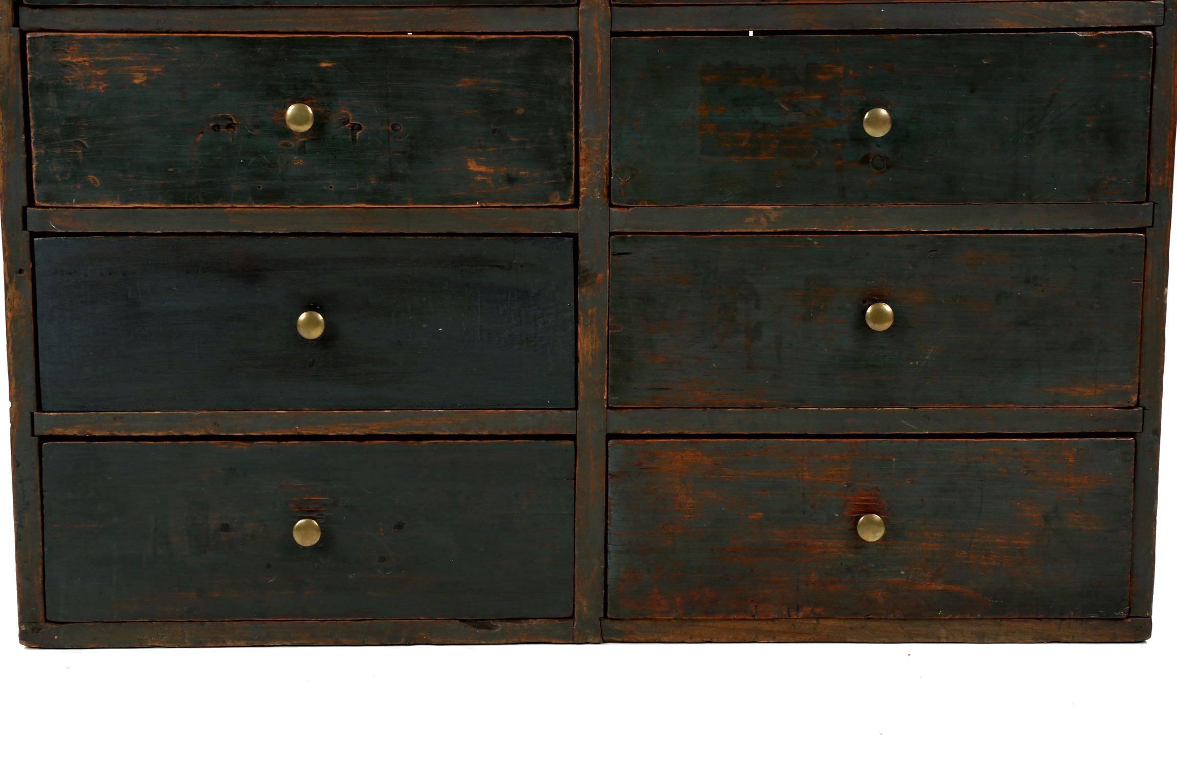 American Scrubbed Blue Painted Dovetailed Pine Apothecary Cabinet, 19th Century In Excellent Condition In Shippensburg, PA