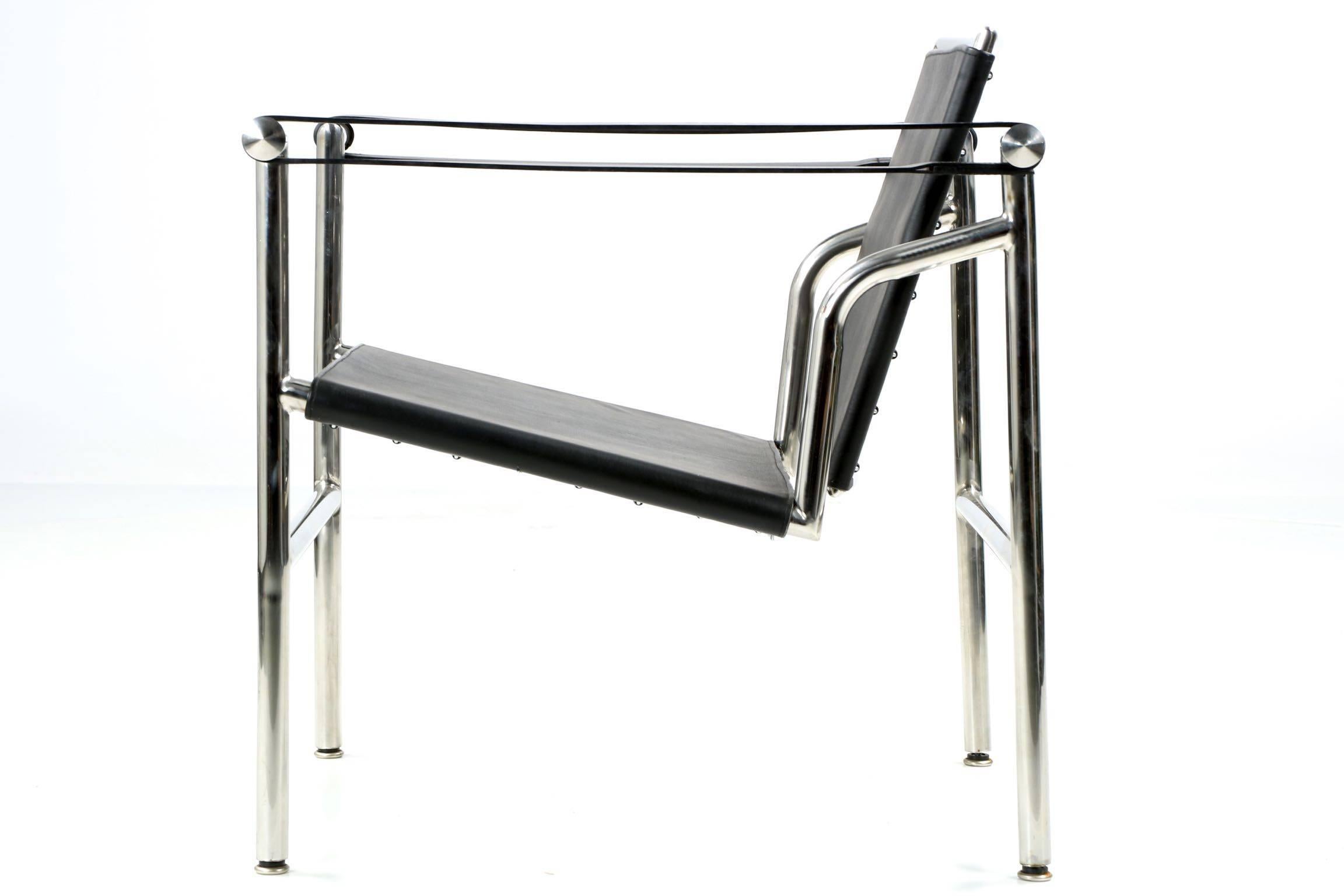 Late 20th Century Chrome and Leather Slingback Armchair after Le Corbusier LC1 Basculant