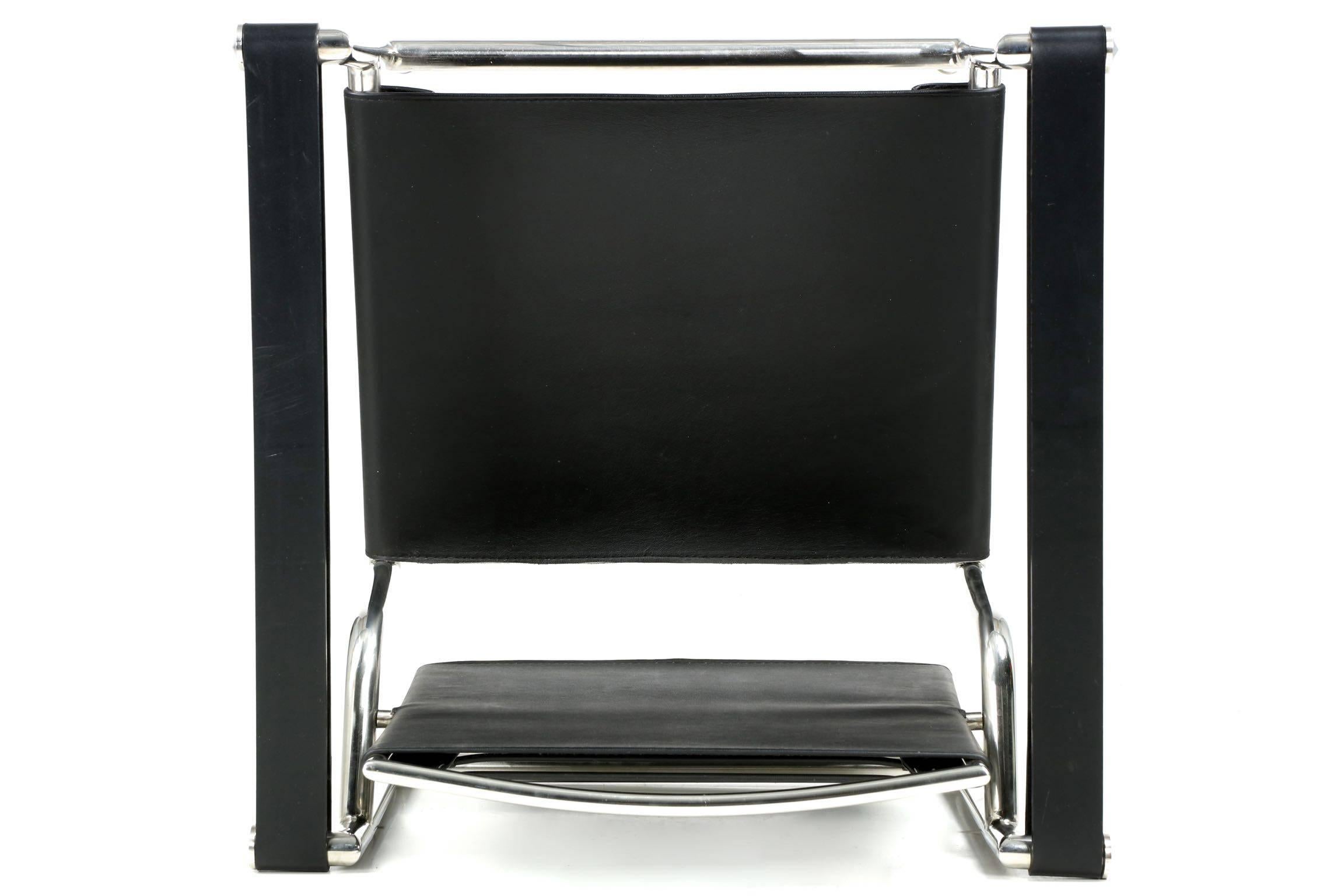 Chrome and Leather Slingback Armchair after Le Corbusier LC1 Basculant 2