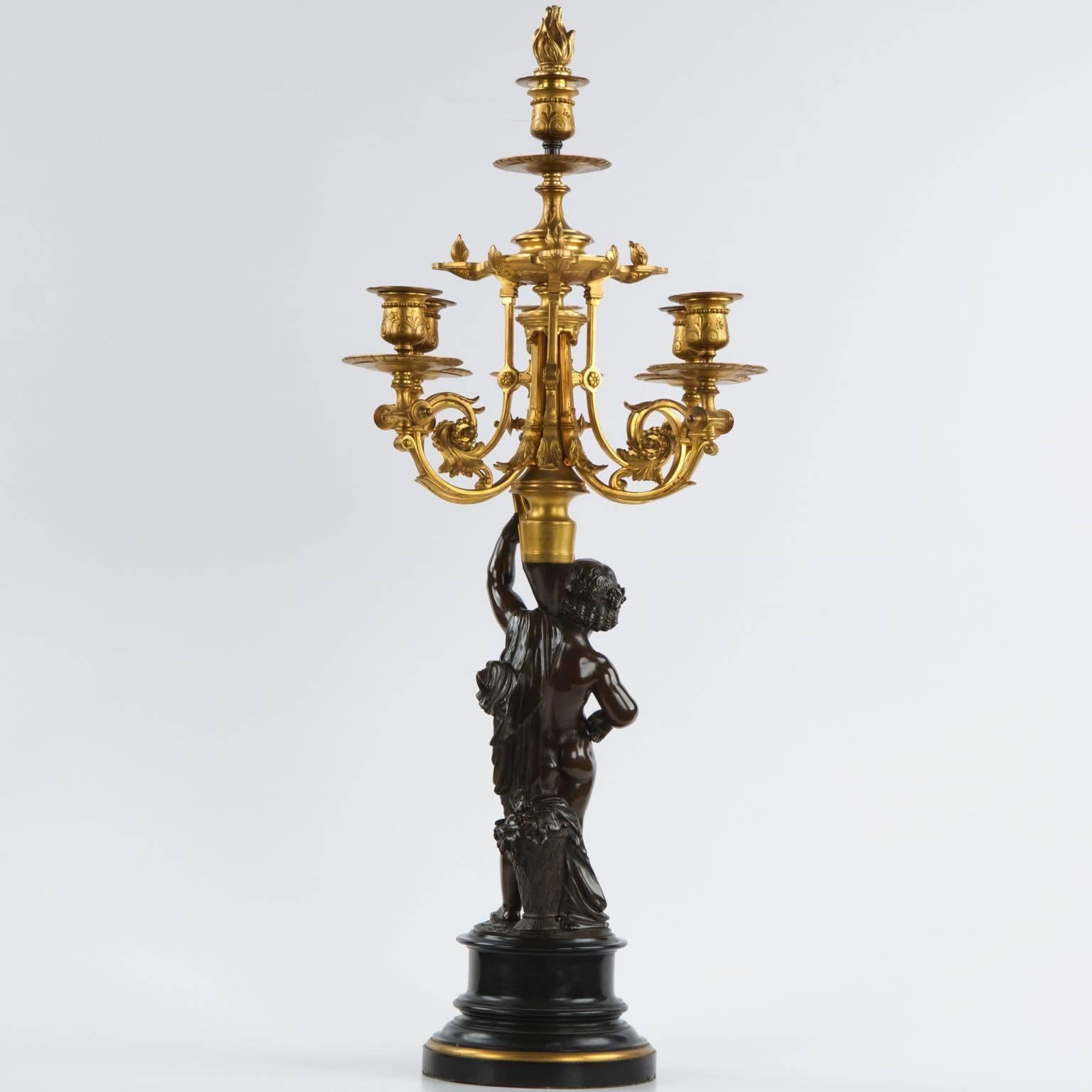 Pair of Victor Paillard French Bronze Candelabra circa 1880 In Excellent Condition In Shippensburg, PA