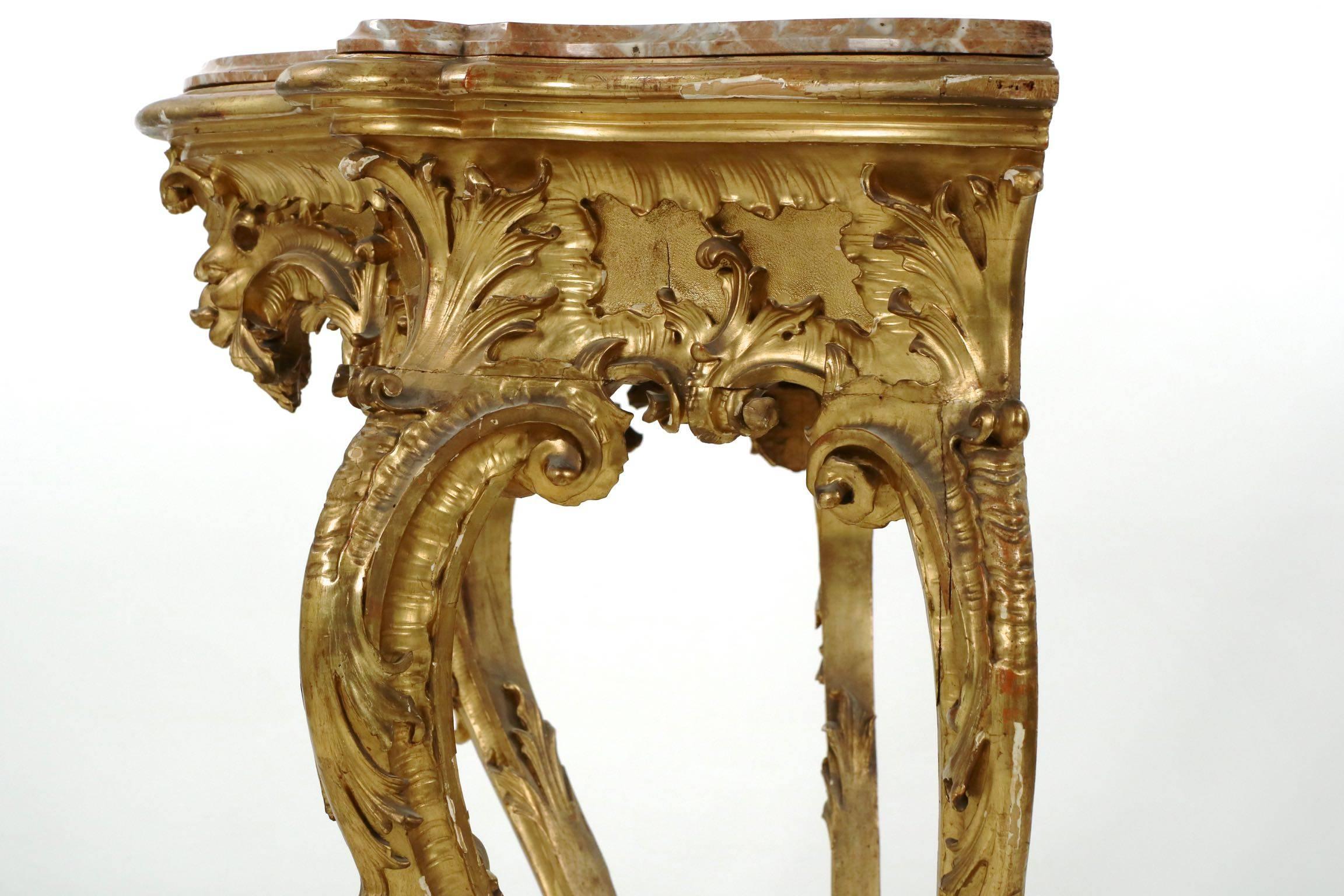 Carved Giltwood Red Marble-Top Console Table in Louis XV Taste, 19th Century 2