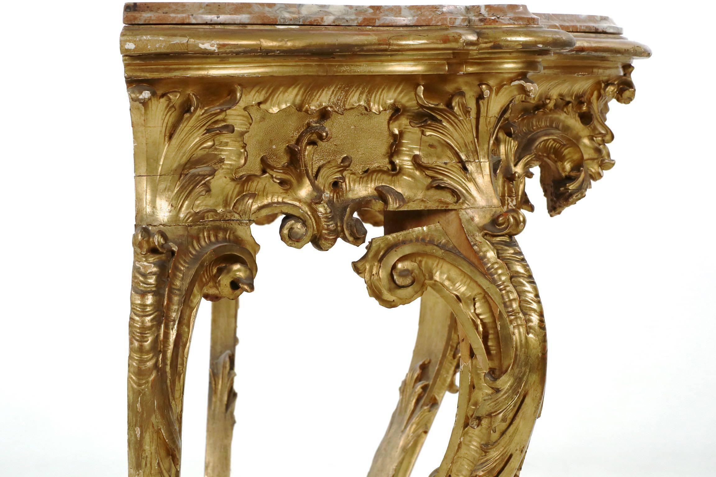 Carved Giltwood Red Marble-Top Console Table in Louis XV Taste, 19th Century 3