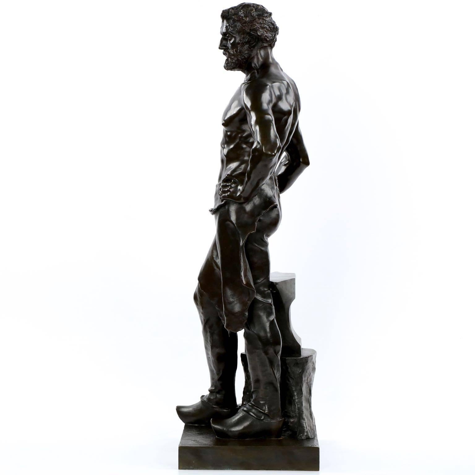 Patinated Alfred Boucher Antique Bronze Sculpture L'forgeron by Siot