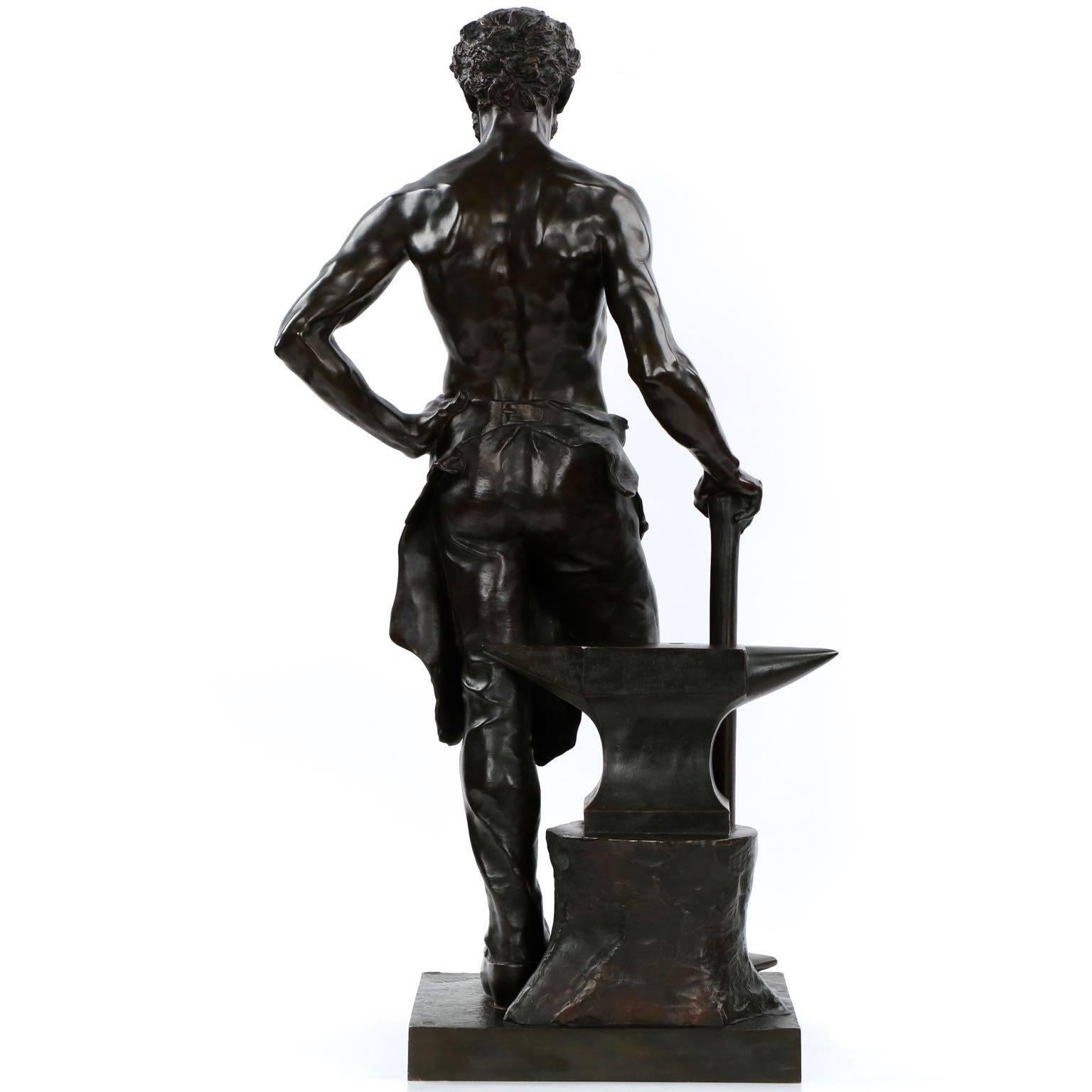 French Alfred Boucher Antique Bronze Sculpture L'forgeron by Siot